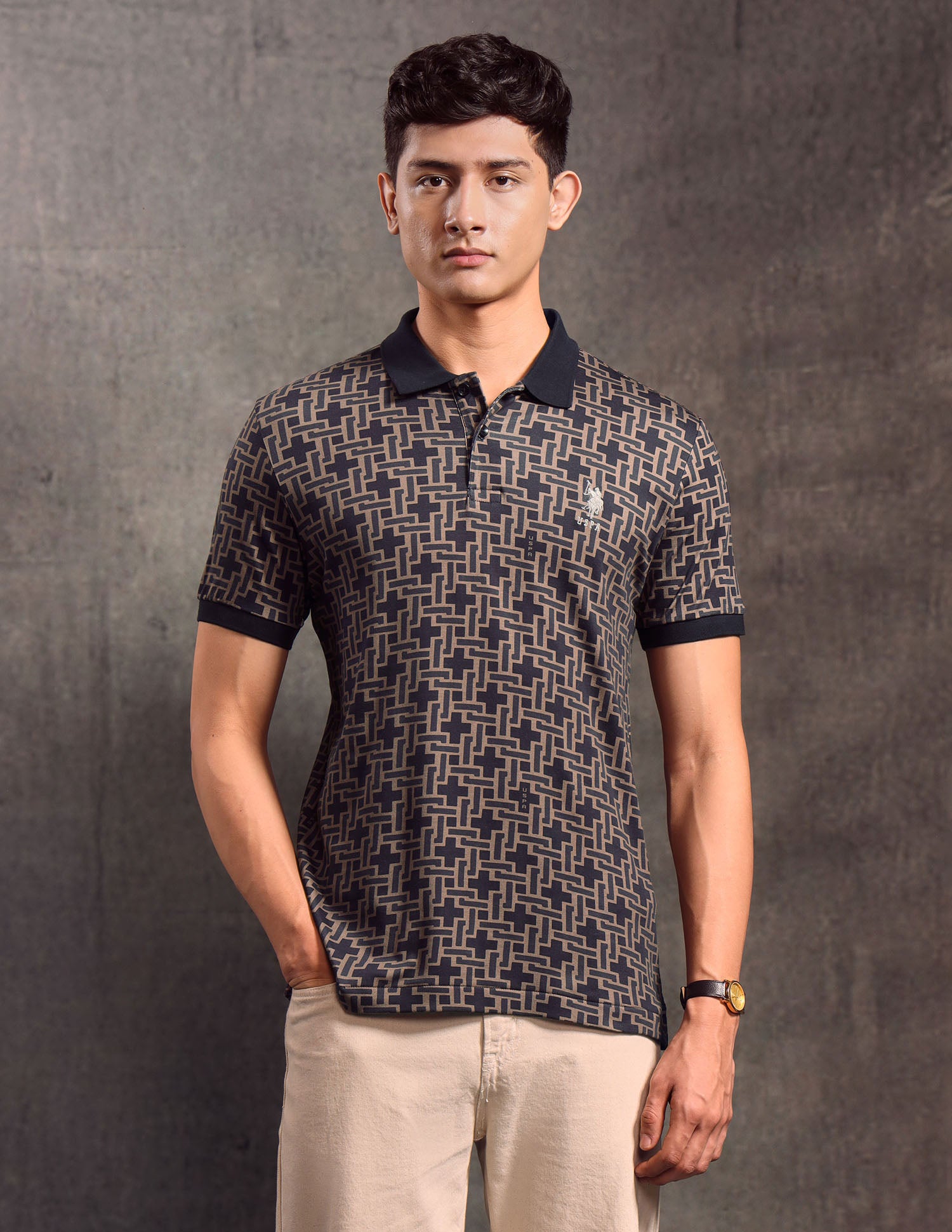 Geometric Printed Regular Fit Polo shirt Black - U.S. POLO ASSN. | Large