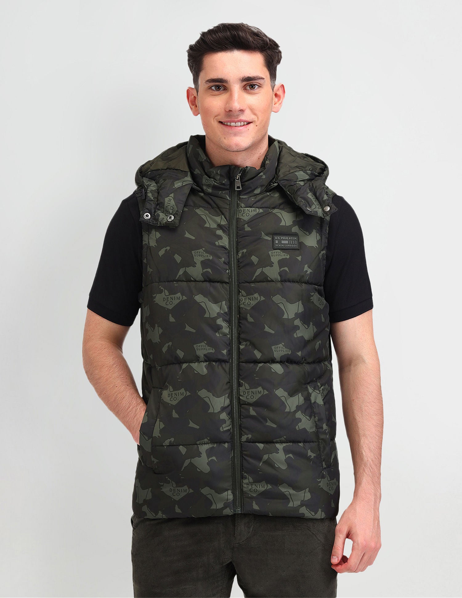Camouflage Print Regular Fit Jacket Charcoal-Olive Camo - U.S. POLO ASSN. | Large