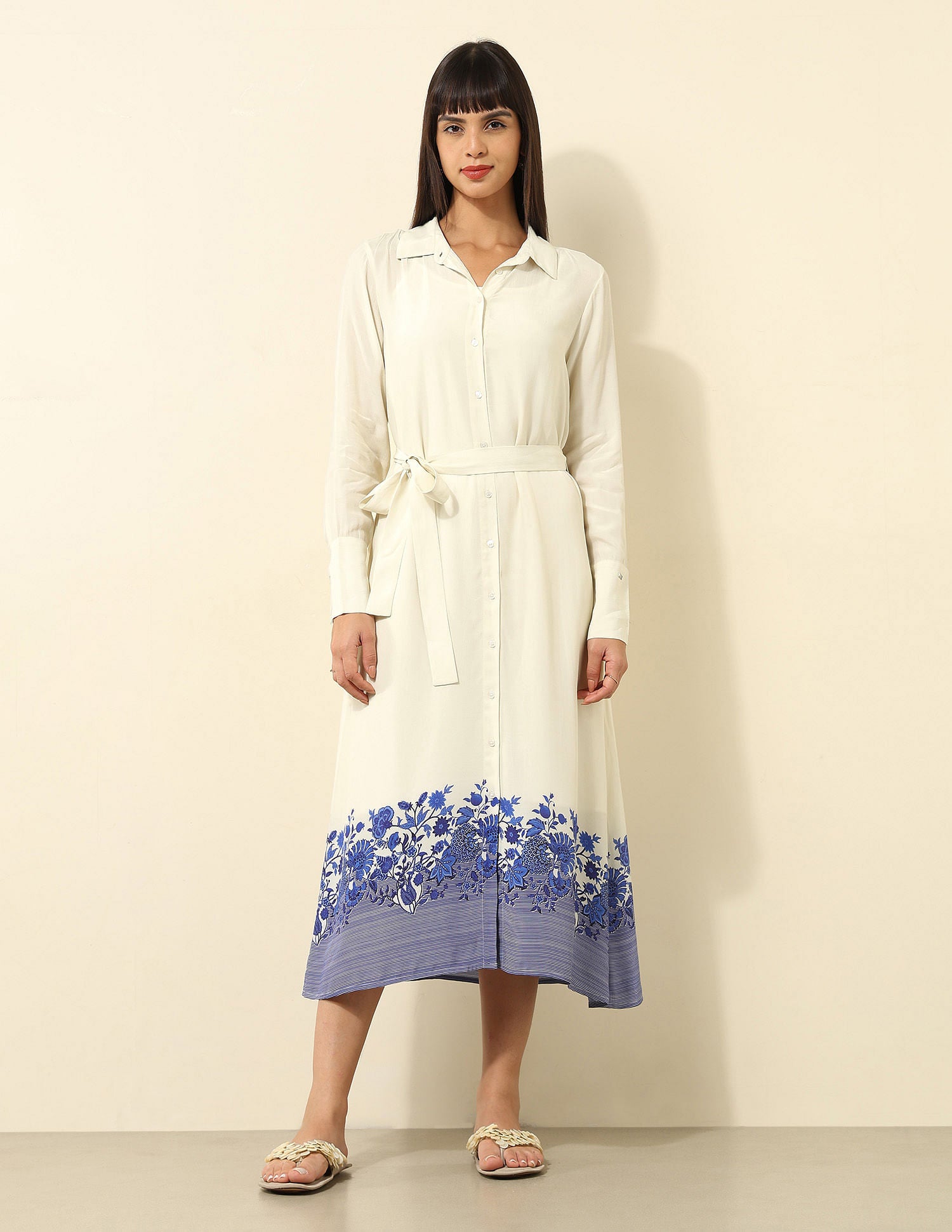Floral Printed A-Line Dress Off White - U.S. Polo Assn. India | Large