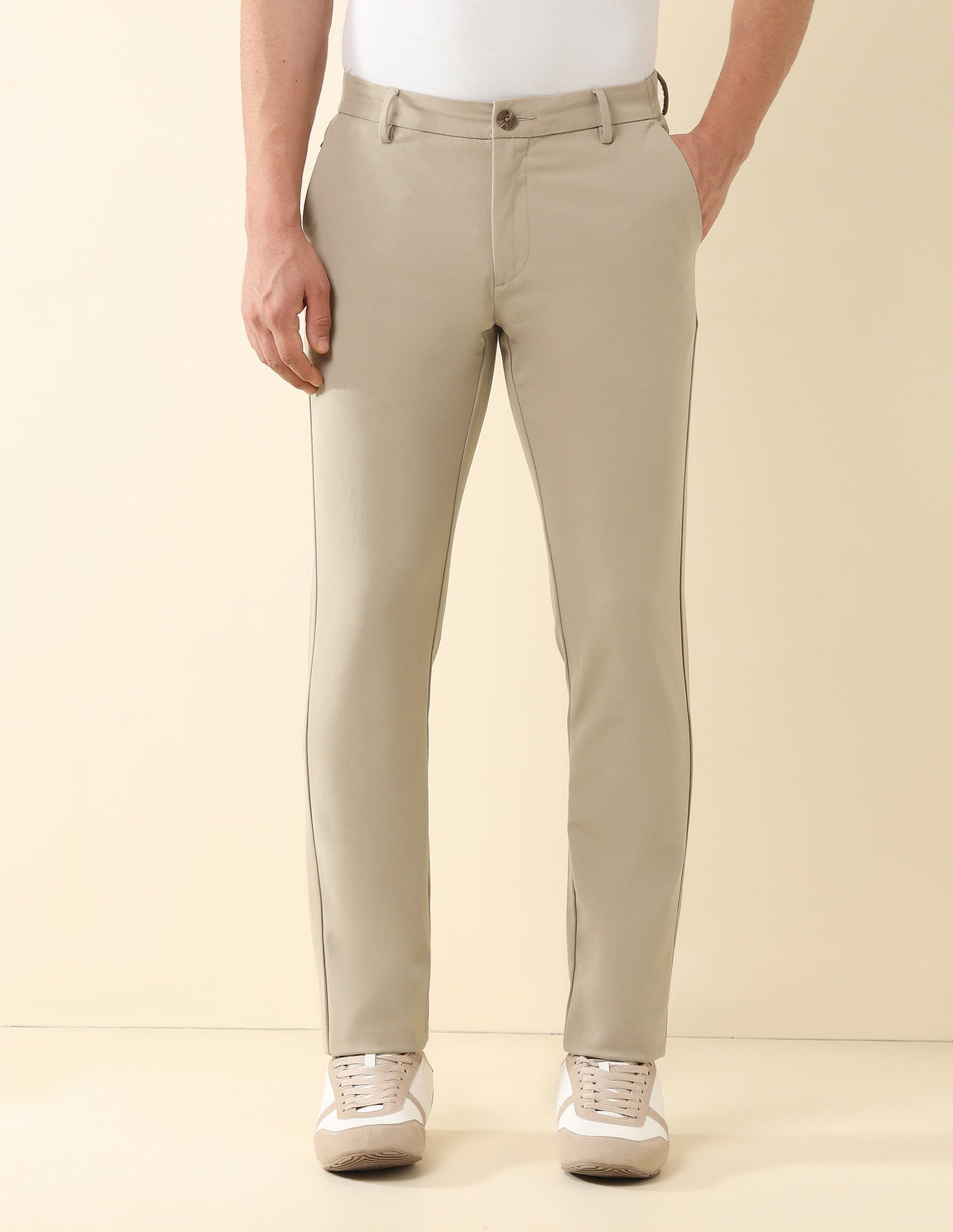 Austin Slim Fit Solid Trousers Beige - U.S. Polo Assn. India | Large