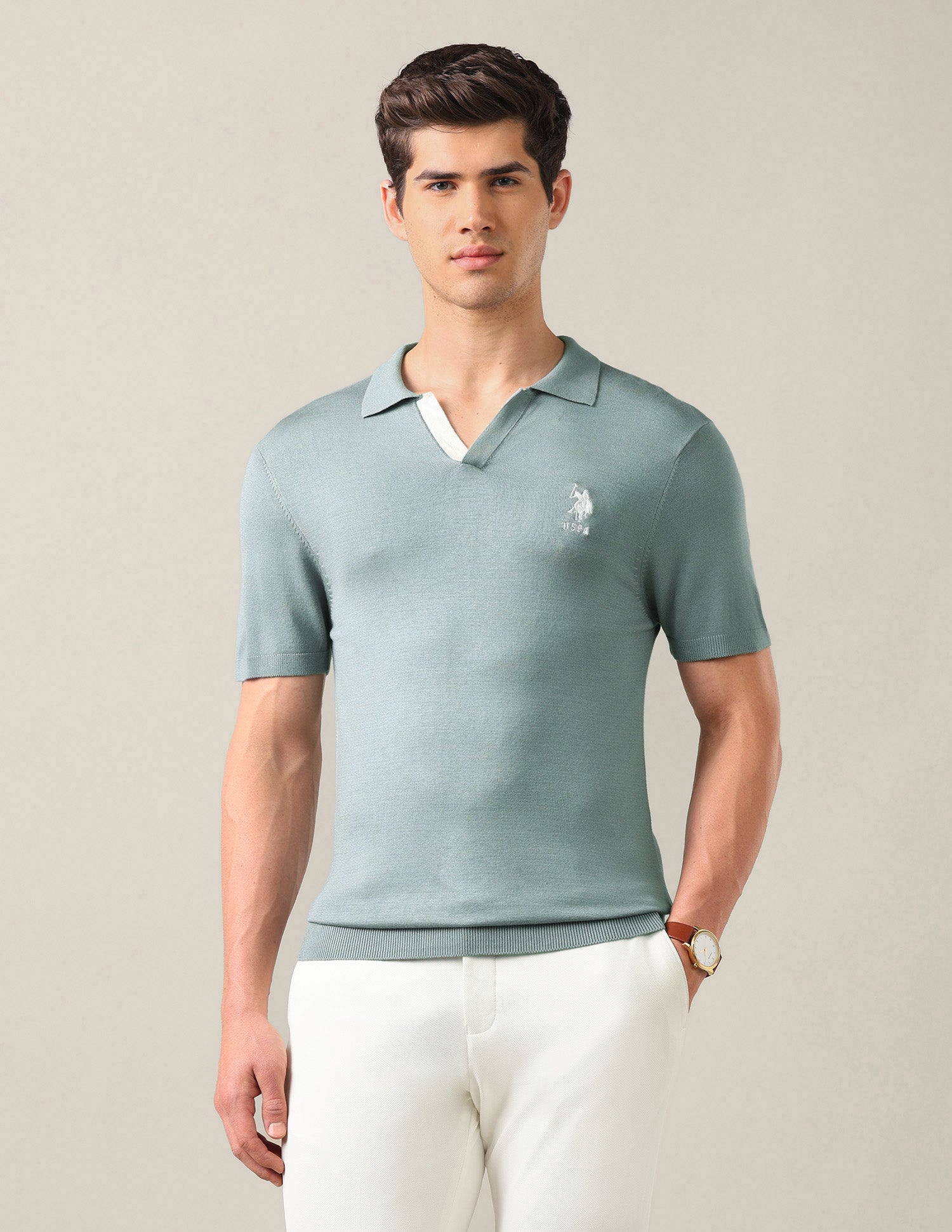 Solid Slim Fit Polo Shirt Light Green - U.S. Polo Assn. India | Large