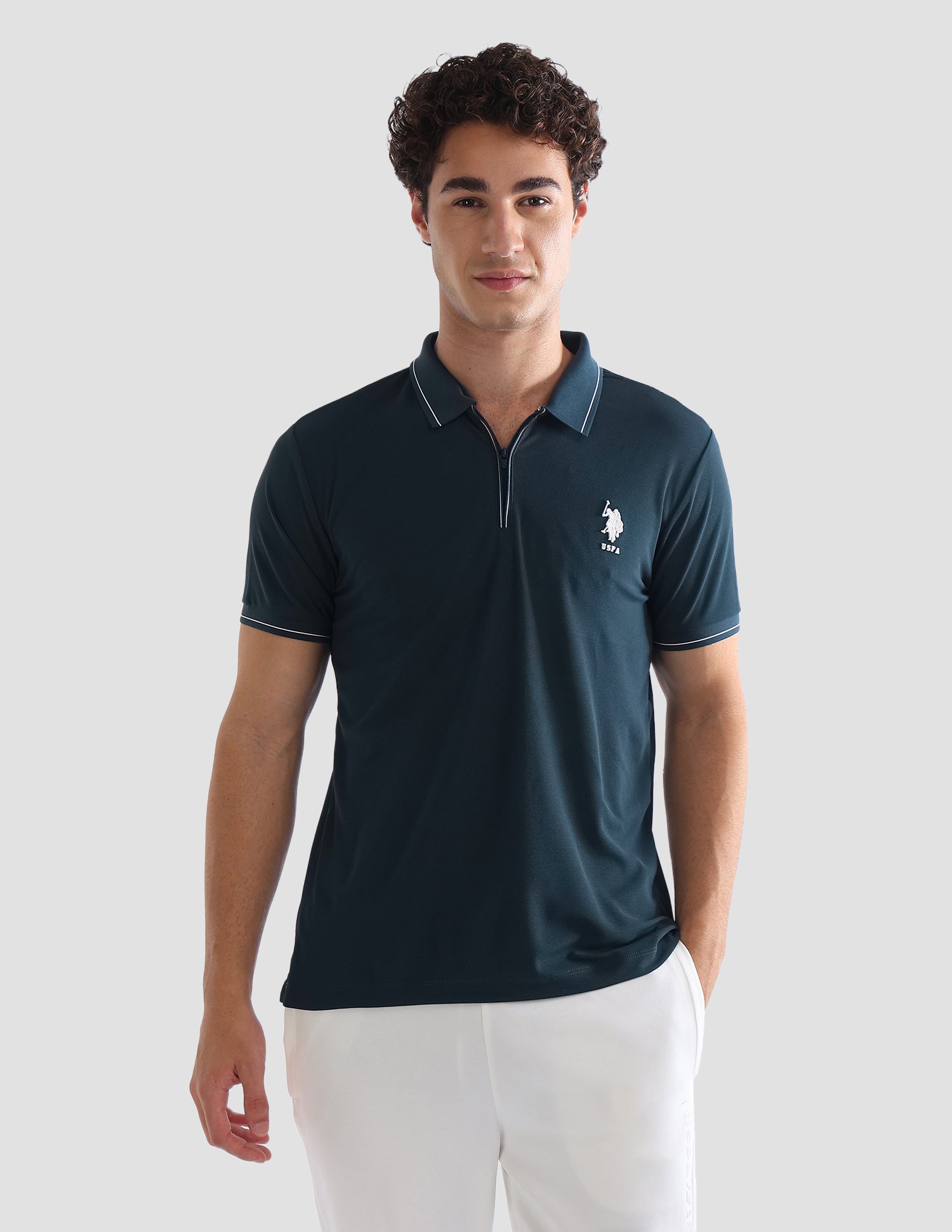 Solid Slim Fit Active Polo Shirt Teal - U.S. Polo Assn. India | Large