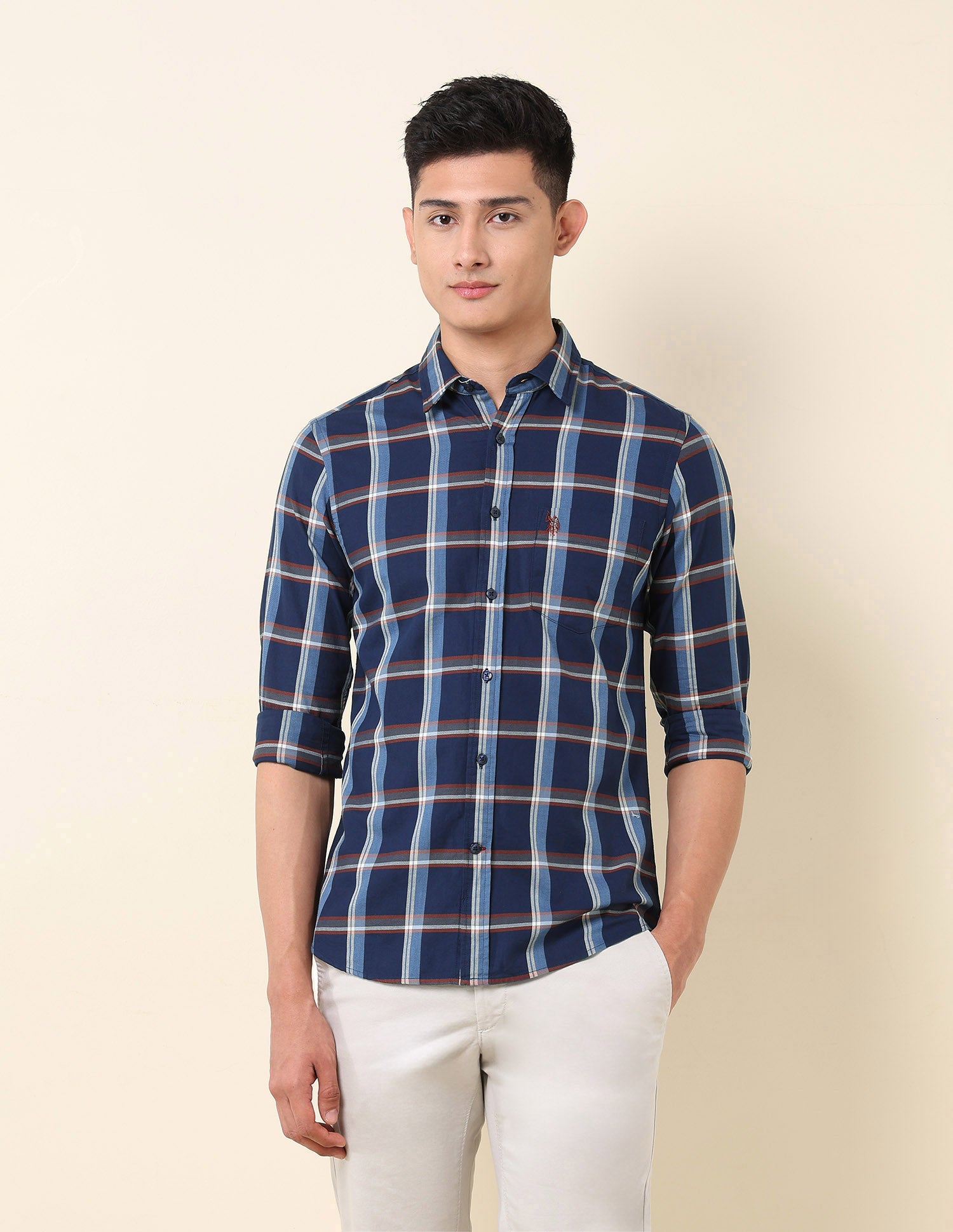 Pure Cotton Tartan Checked Shirt Navy - U.S. Polo Assn. India | Large