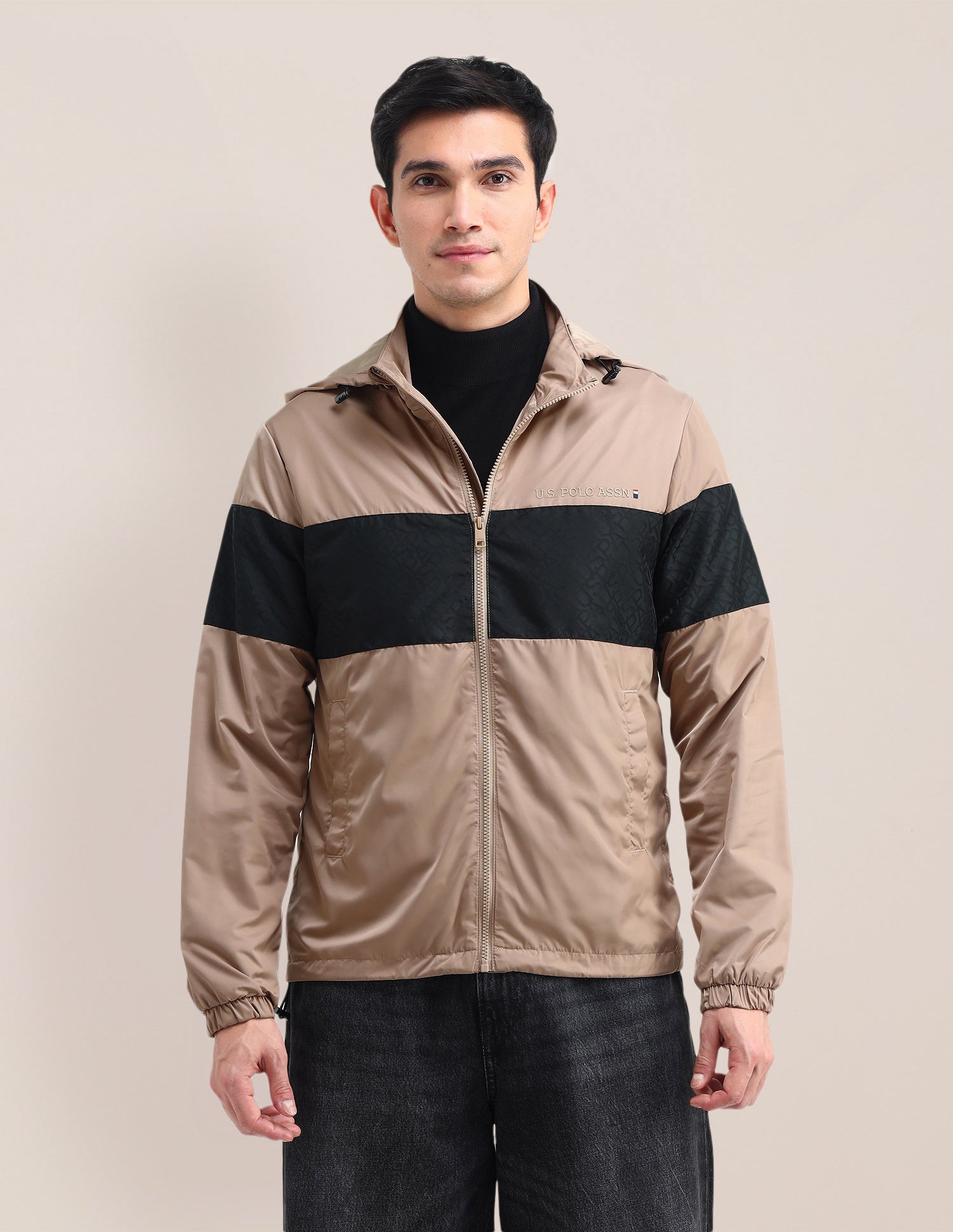 Brand Printed Hooded Jacket Beige - U.S. Polo Assn. India | Large