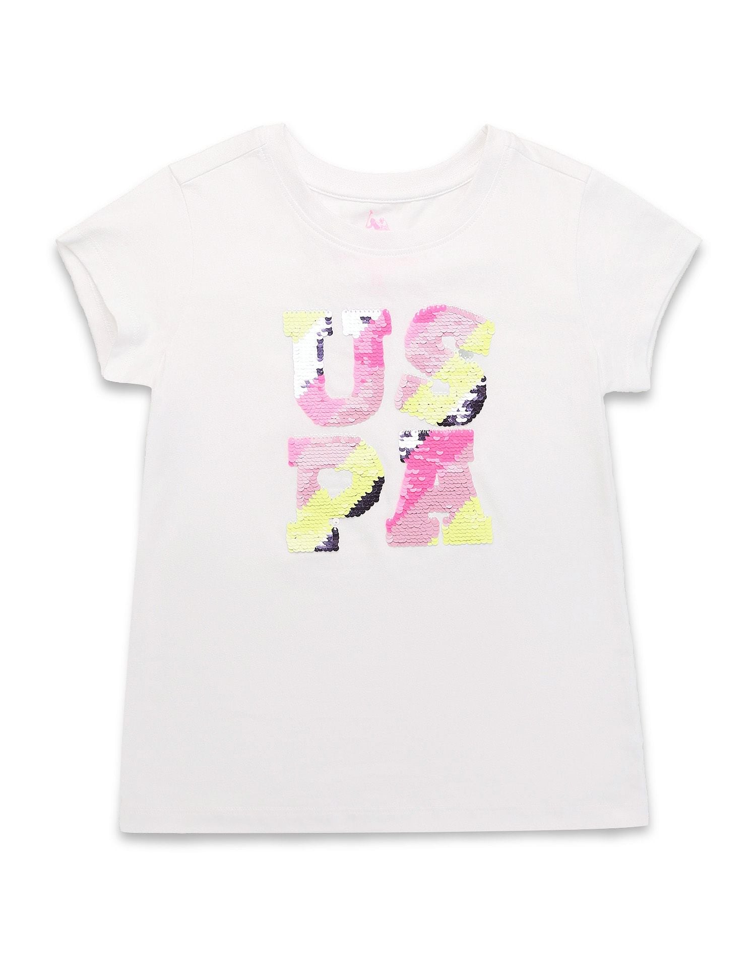 Girls Flip Sequins Regular Fit  T-Shirt White - U.S. POLO ASSN. | Large