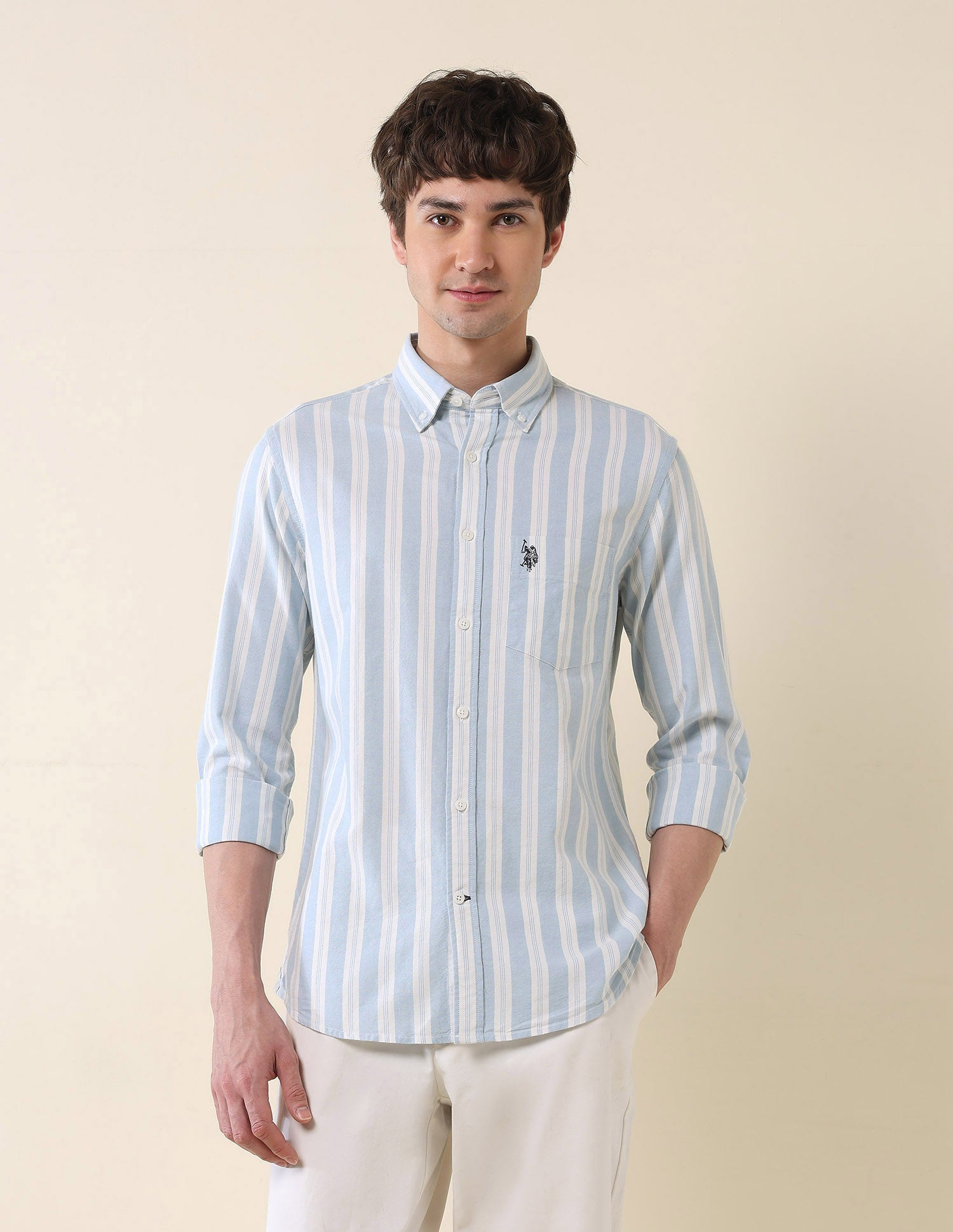 Vertical Striped Oxford Shirt Light Blue - U.S. Polo Assn. India | Large