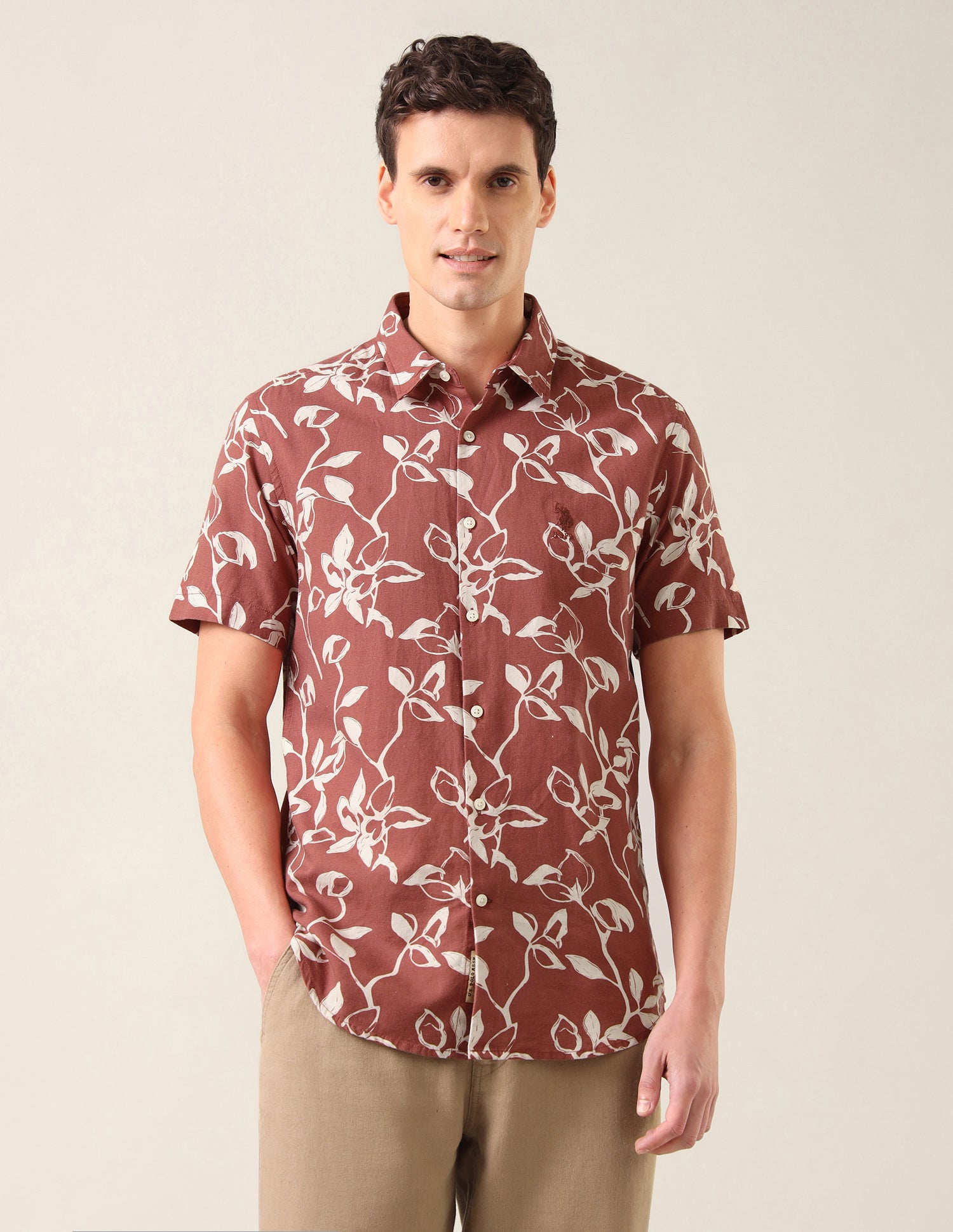Tropical Printed Regular Fit Shirt Rust - U.S. Polo Assn. India | Large