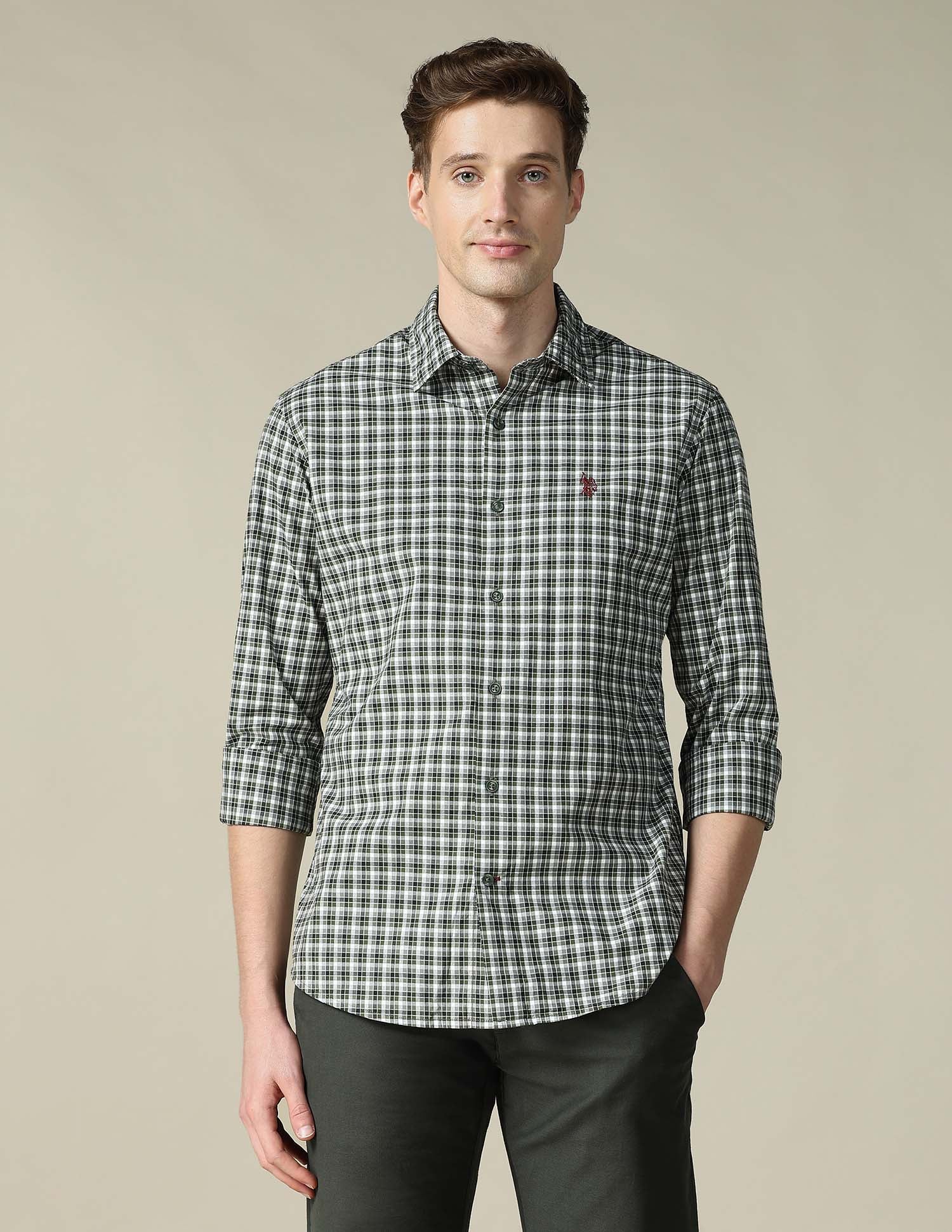 Tartan Checked Tailored Fit Shirt Olive - U.S. Polo Assn. India | Large