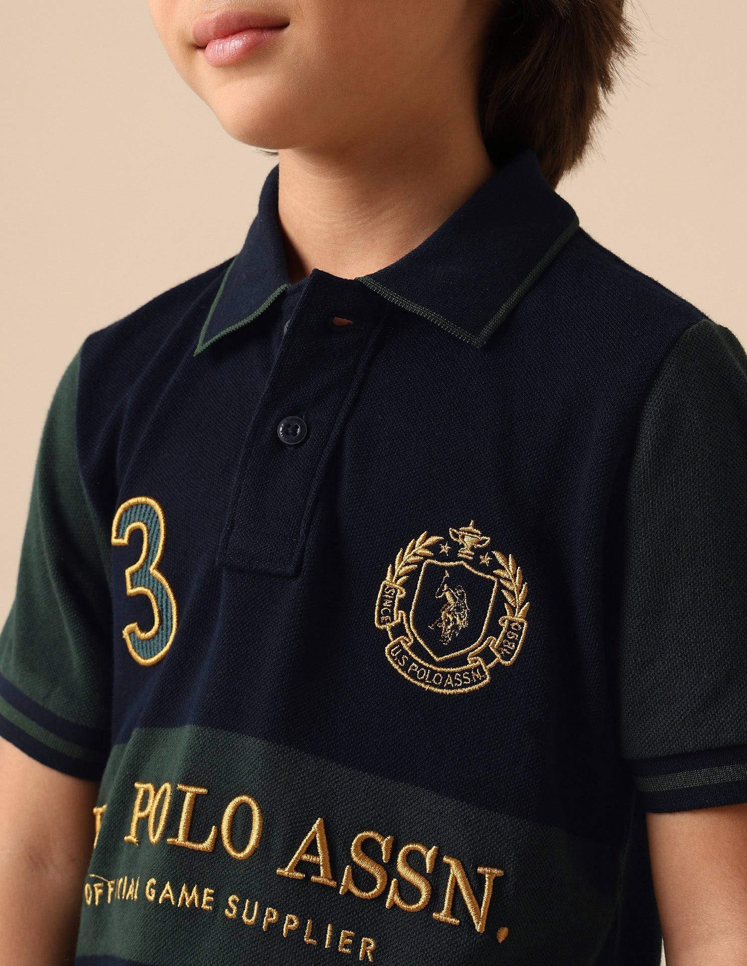 Boys Horizontal Striped Regular Fit Polo Shirt Dark Green - U.S. POLO ASSN. | Large