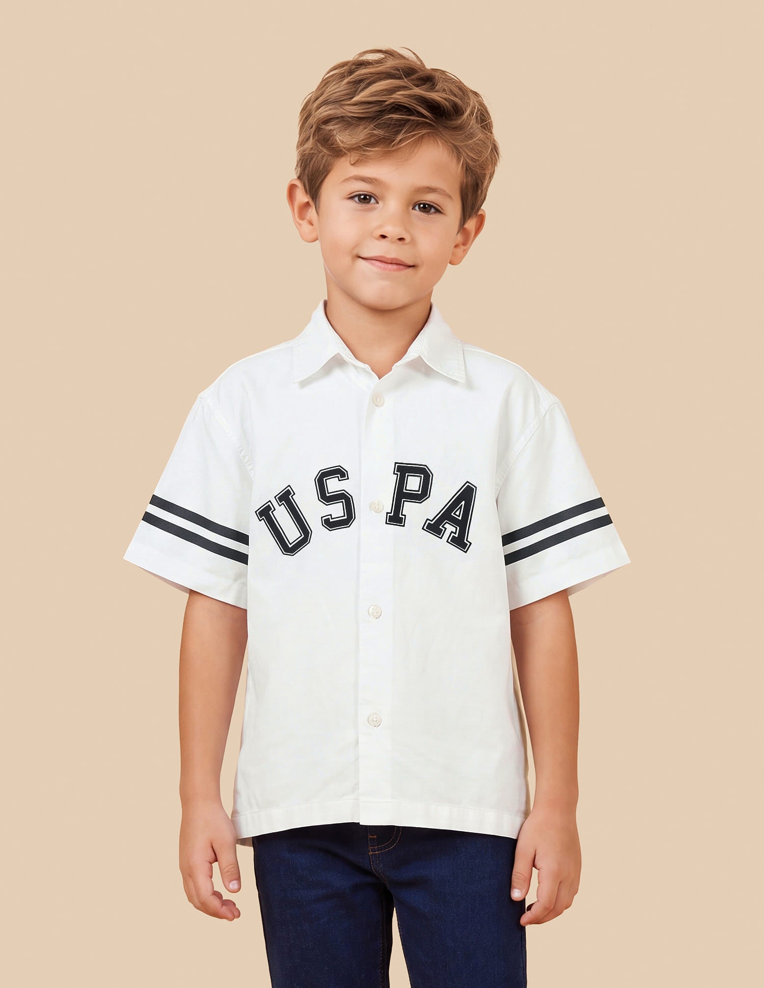 Brand Printed Boxy Fit Shirt White - U.S. Polo Assn. India | Large
