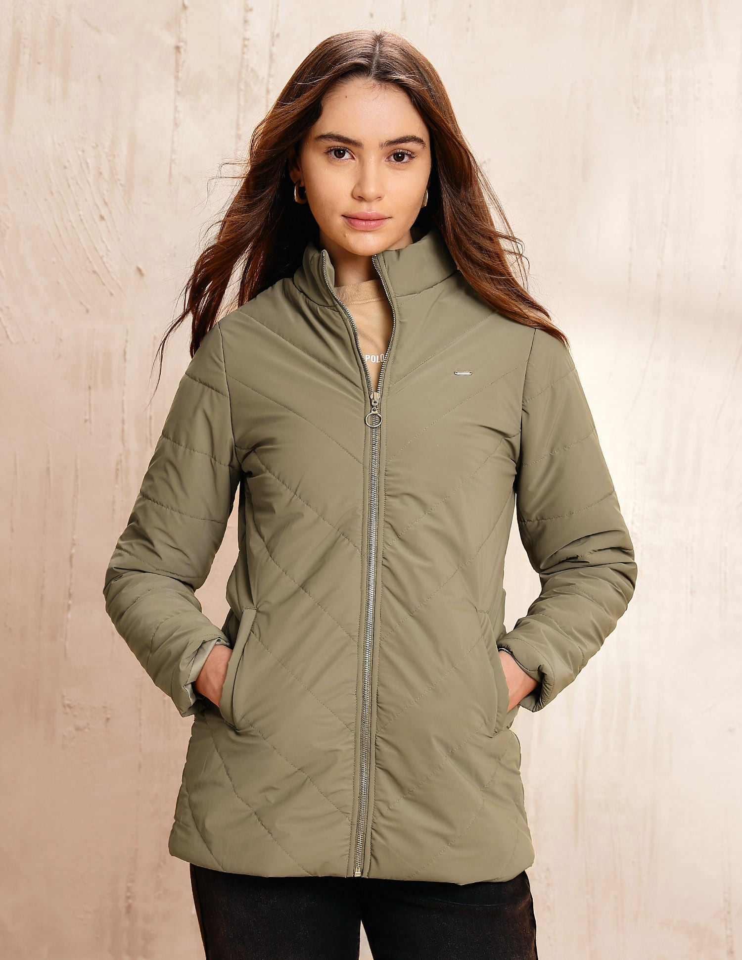 Solid Regular Fit Puffer Jacket Beige - U.S. POLO ASSN. | Large