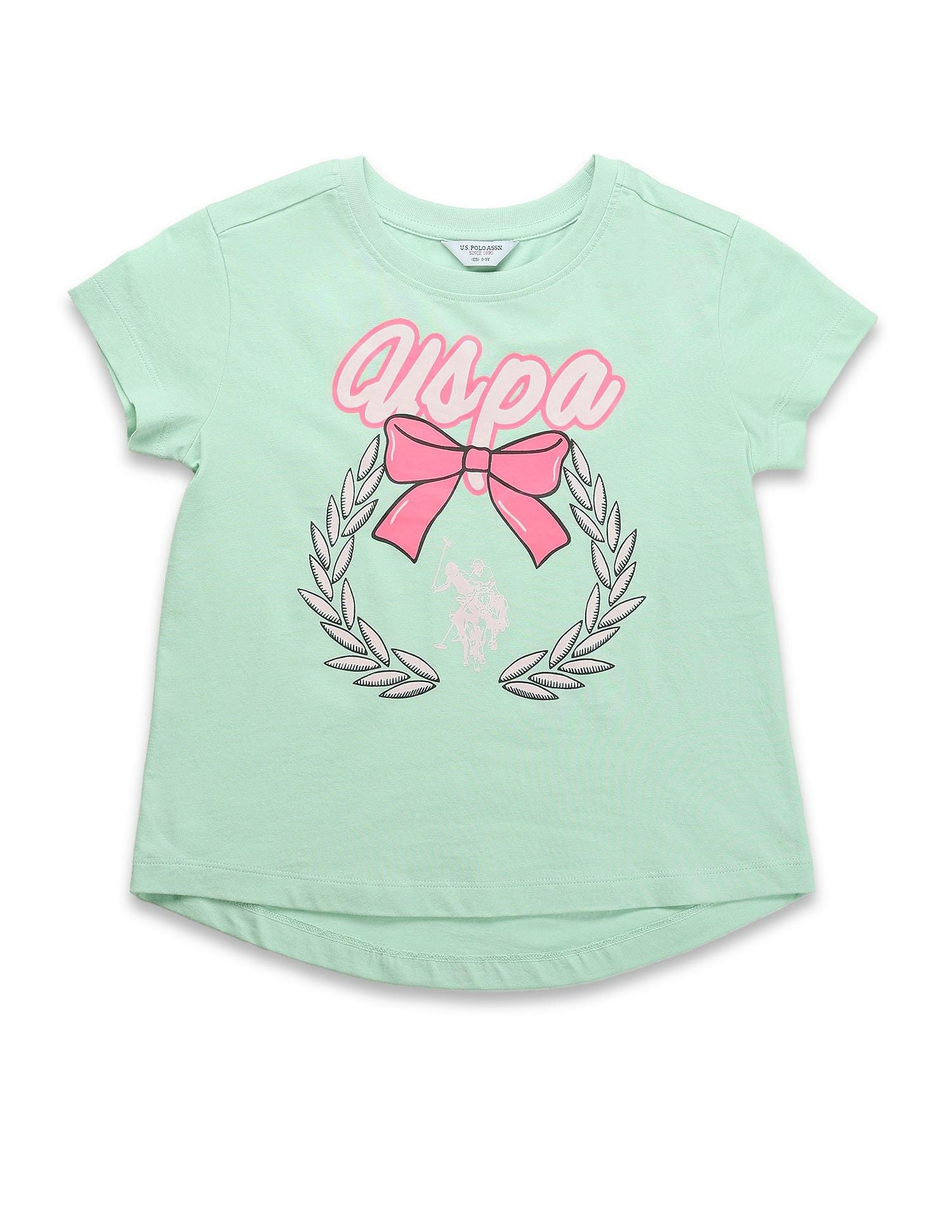 Girls Bow Print Relaxed Fit T-Shirt Mint - U.S. POLO ASSN. | Large