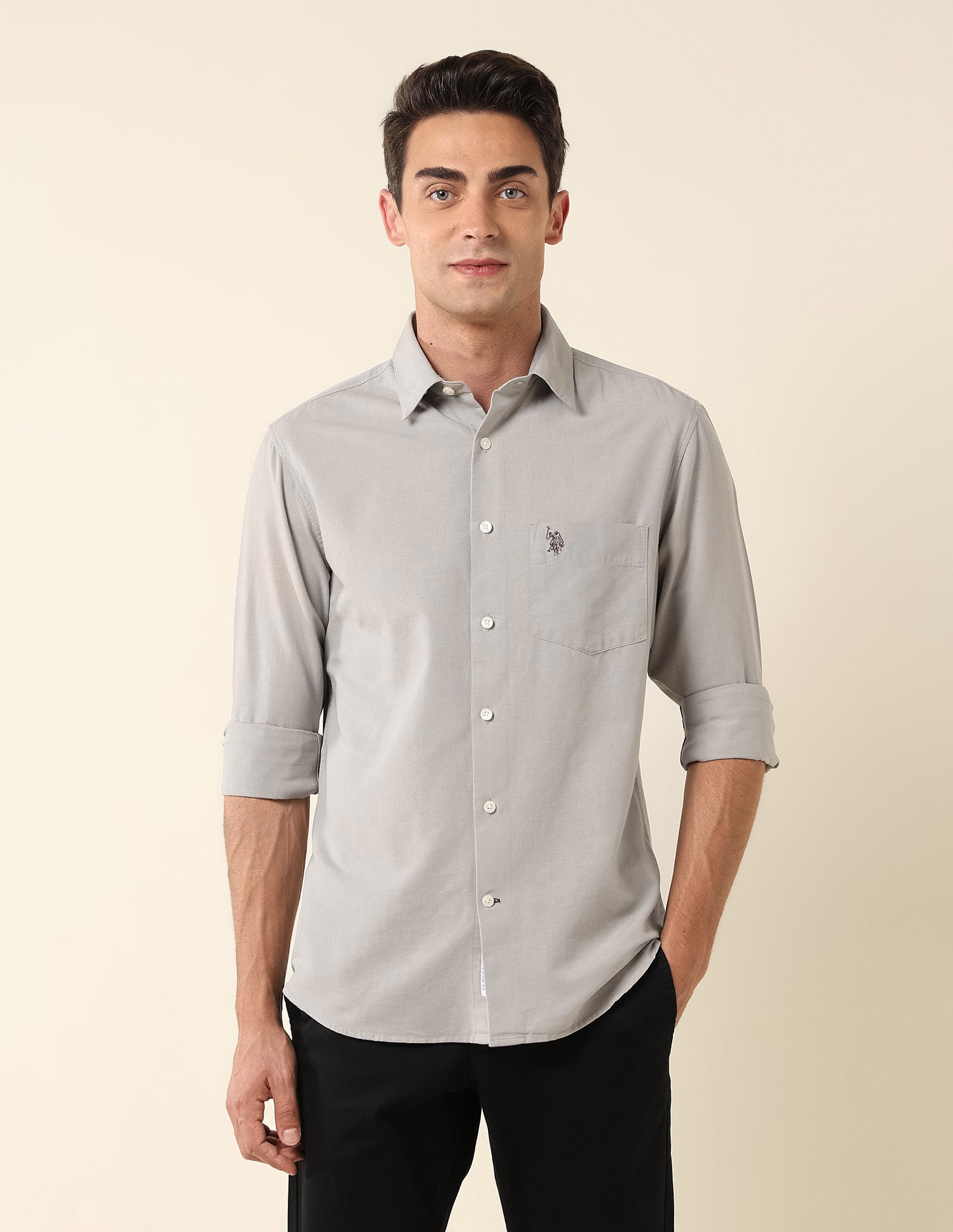 Pure Cotton Twill Shirt Light Grey - U.S. Polo Assn. India | Large