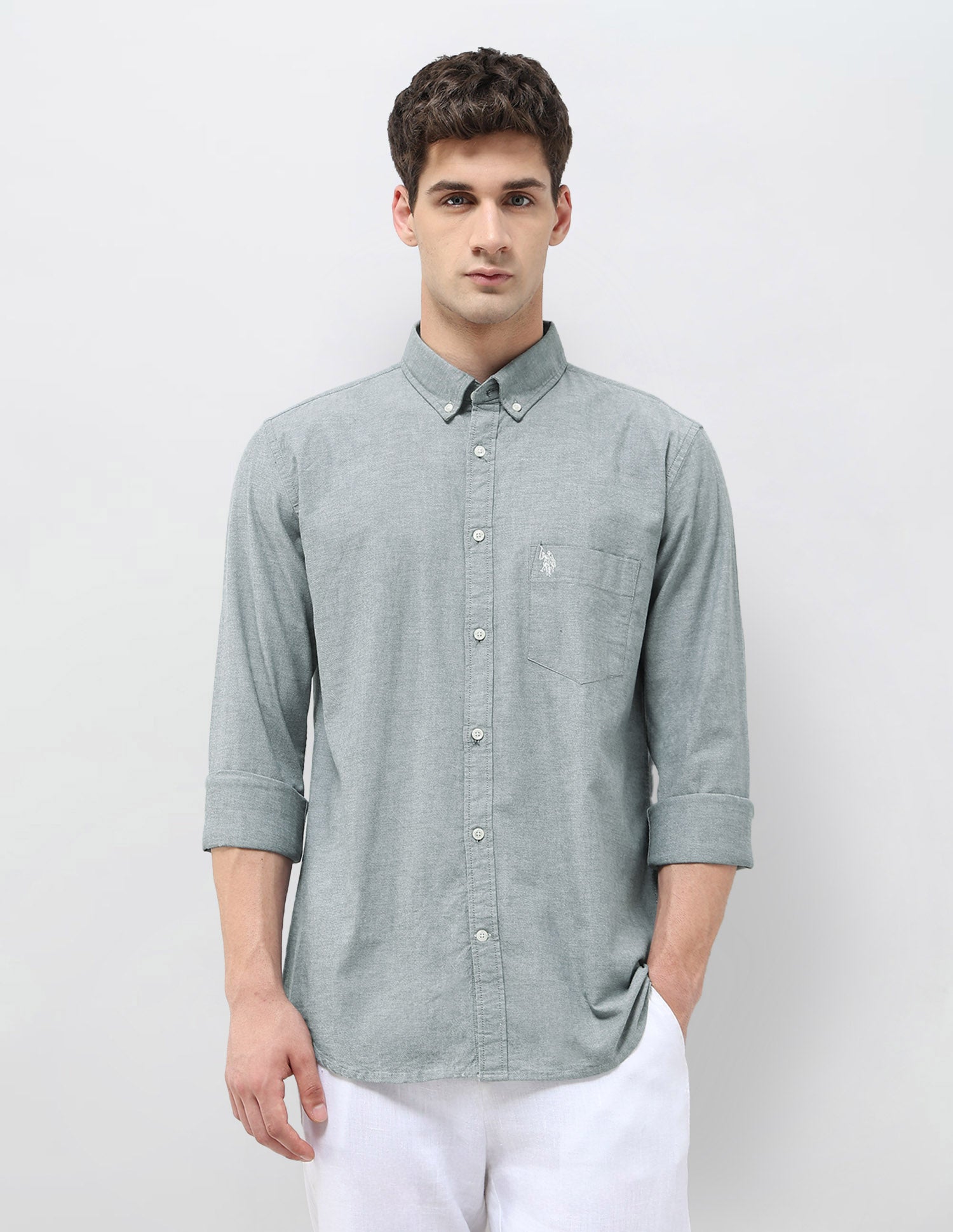 Tailored Fit Oxford Shirt Grey - U.S. Polo Assn. India | Large