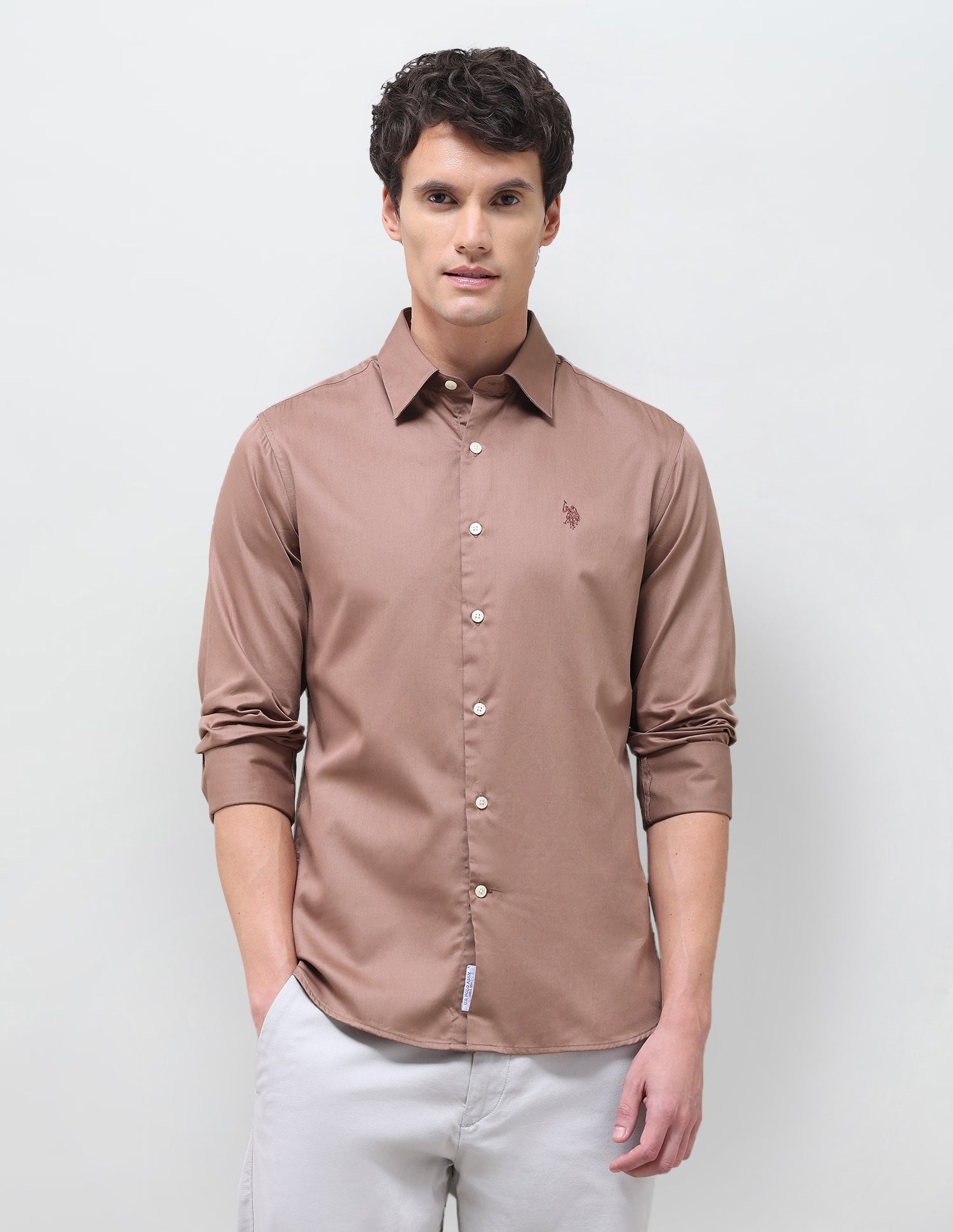 Satin Solid Shirt Light Brown - U.S. Polo Assn. India | Large