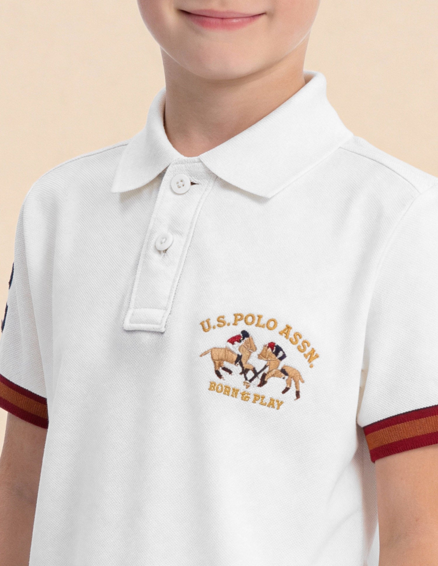 Boys Solid Regular Fit Polo Shirt Off White - U.S. Polo Assn. India | Large