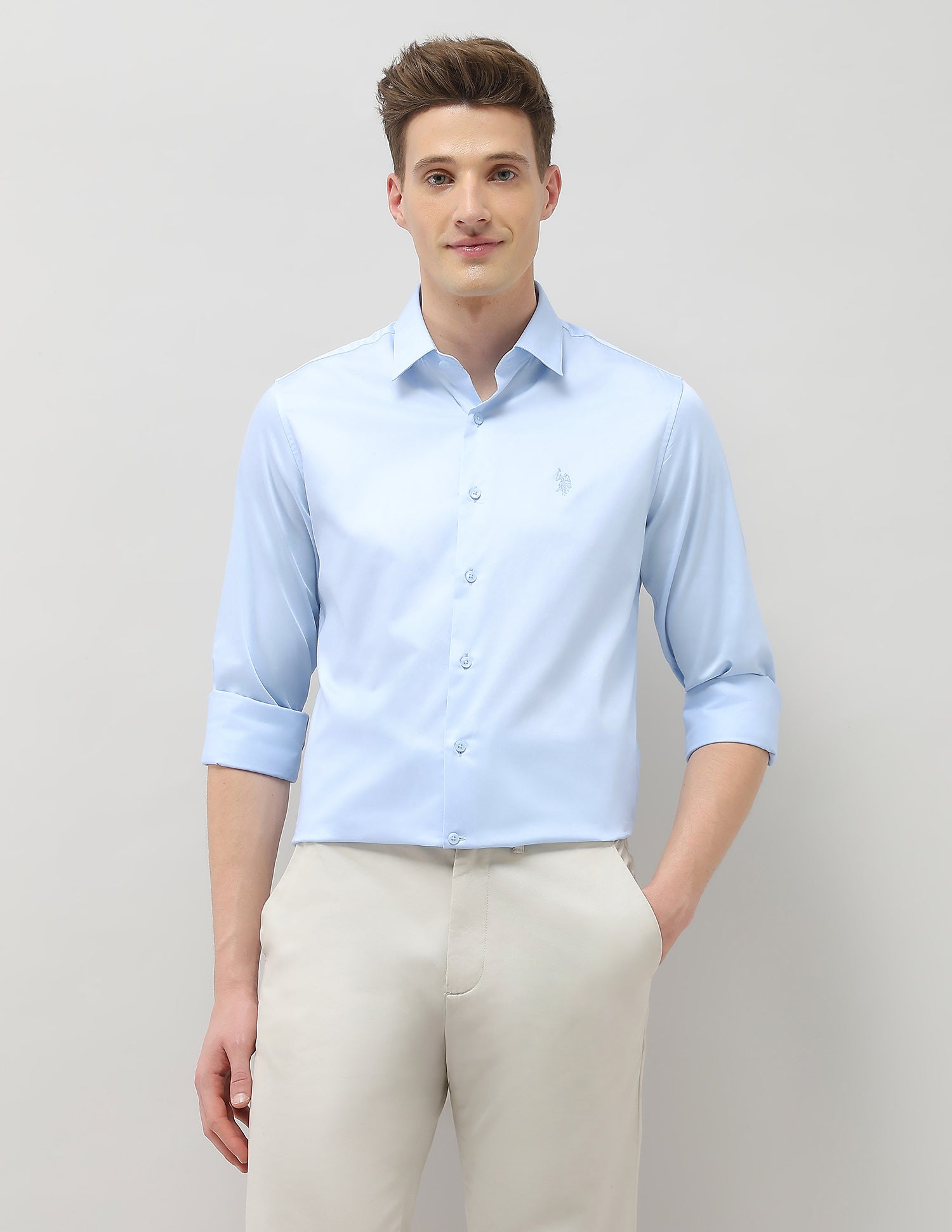 Solid Tailored Fit Shirt Light Blue - U.S. Polo Assn. India | Large