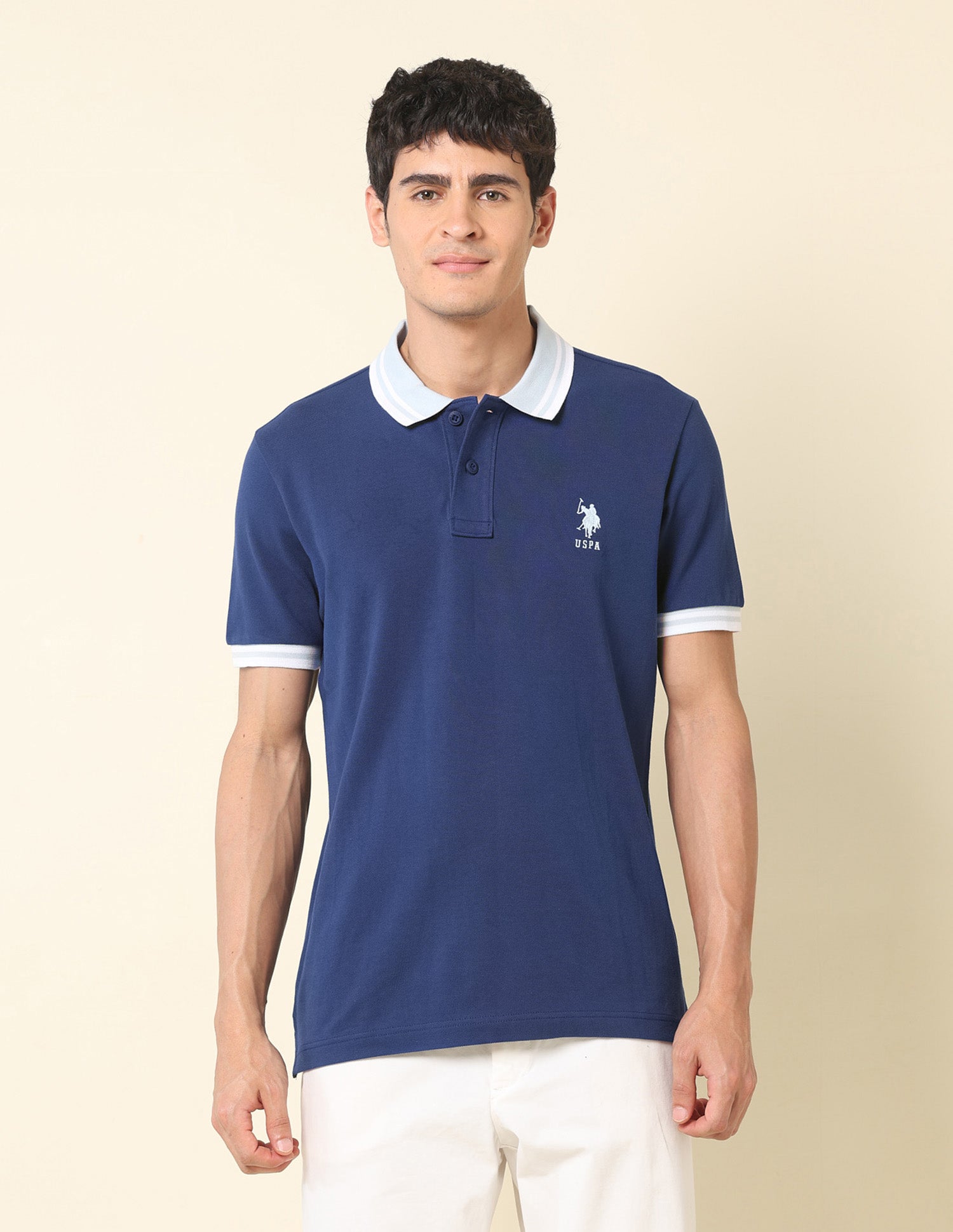 Pure Cotton Slim Fit Classic Polo Shirt Dark Blue - U.S. Polo Assn. India | Large