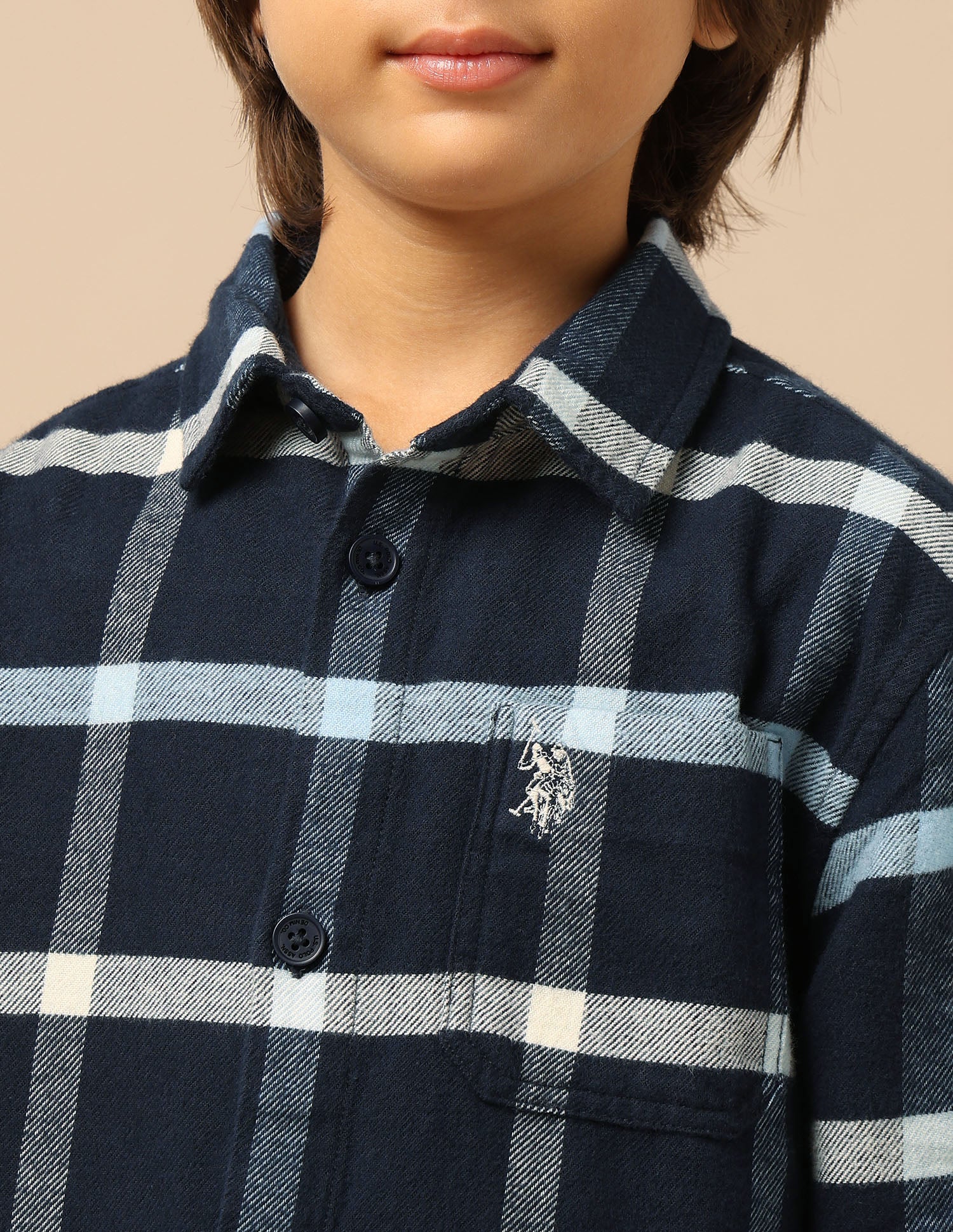 Boys Windowpane Checked Twill Shirt Navy - U.S. POLO ASSN. | Large
