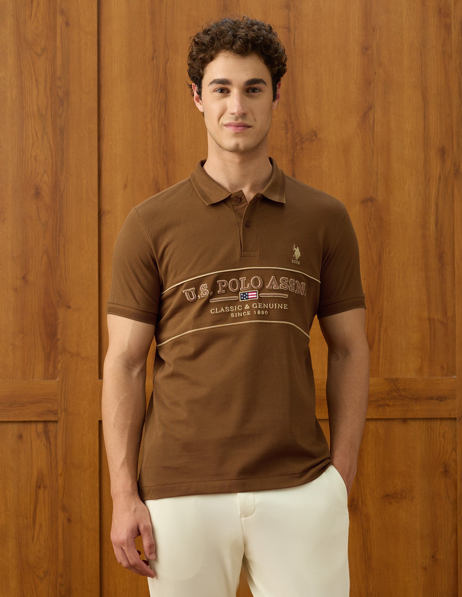 Elvenado Brand Embroidered Polo Shirt Brown - U.S. Polo Assn. India | Large