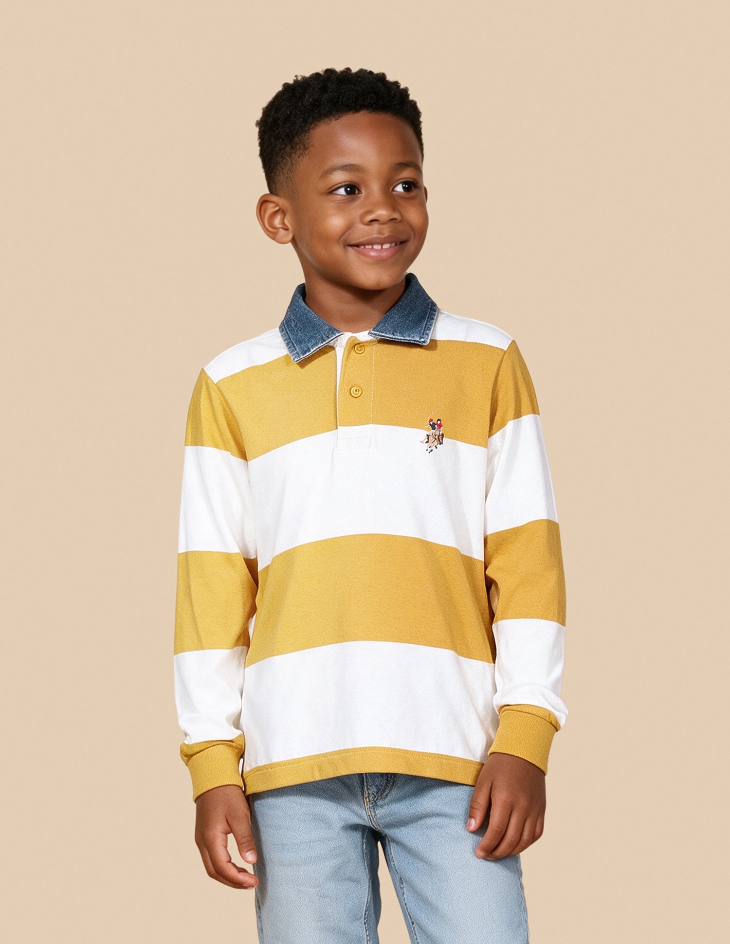 Horizontal Striped Regular Fit Polo Shirt Mustard - U.S. Polo Assn. India | Large