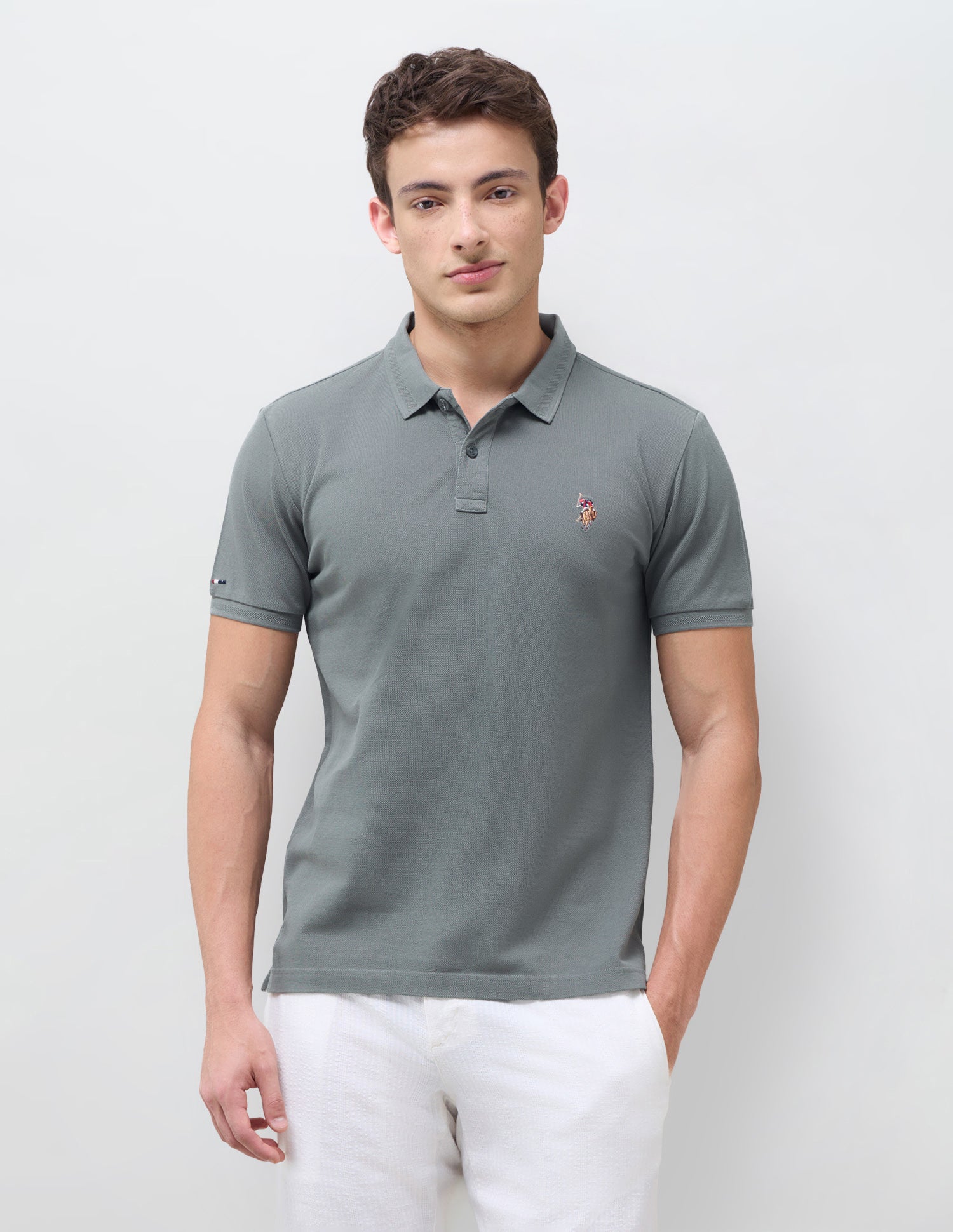 Solid Slim Fit Polo Shirt Olive - U.S. Polo Assn. India | Large