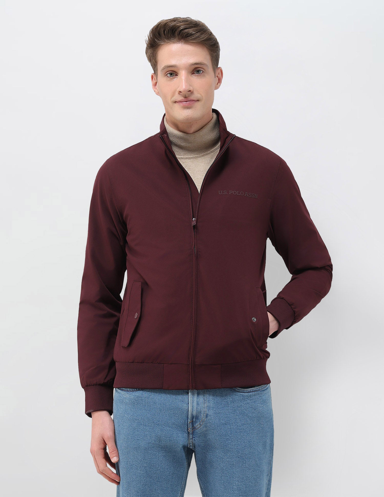 Regular Fit Solid Casual Jacket Wine - U.S. Polo Assn. India | Large