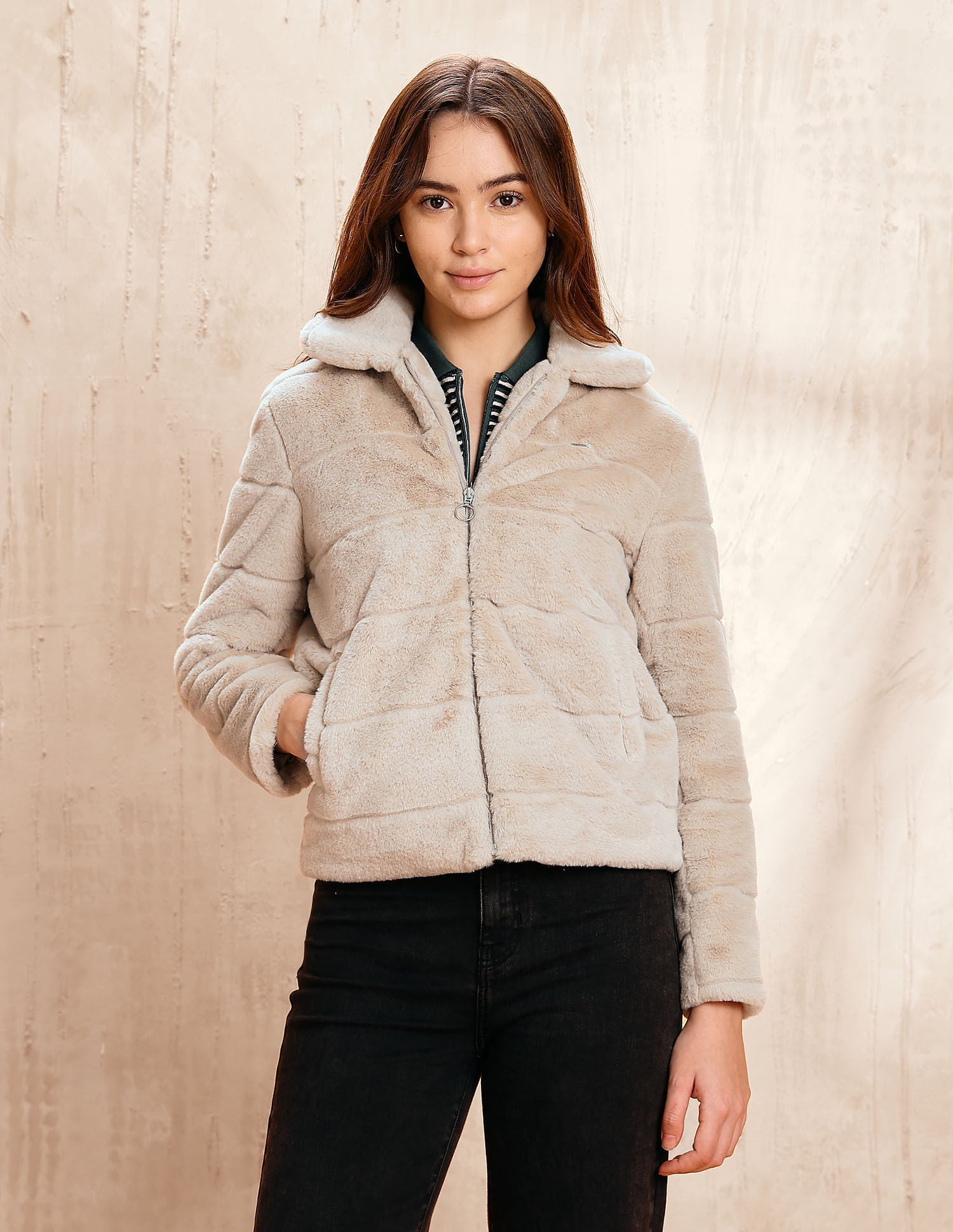 Solid Regular Fit Jacket Beige - U.S. POLO ASSN. | Large