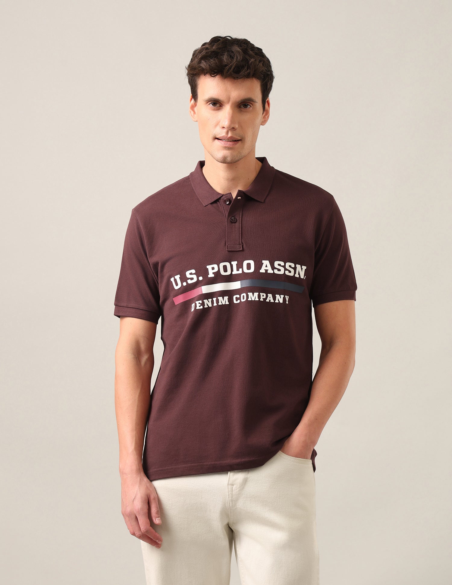 Brand Embossed Slim Fit Polo Shirt Maroon - U.S. Polo Assn. India | Large
