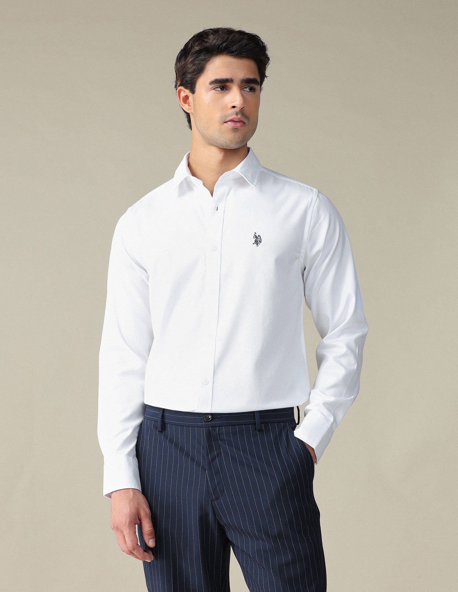 Textured Dobby Shirt White - U.S. POLO ASSN. | Large