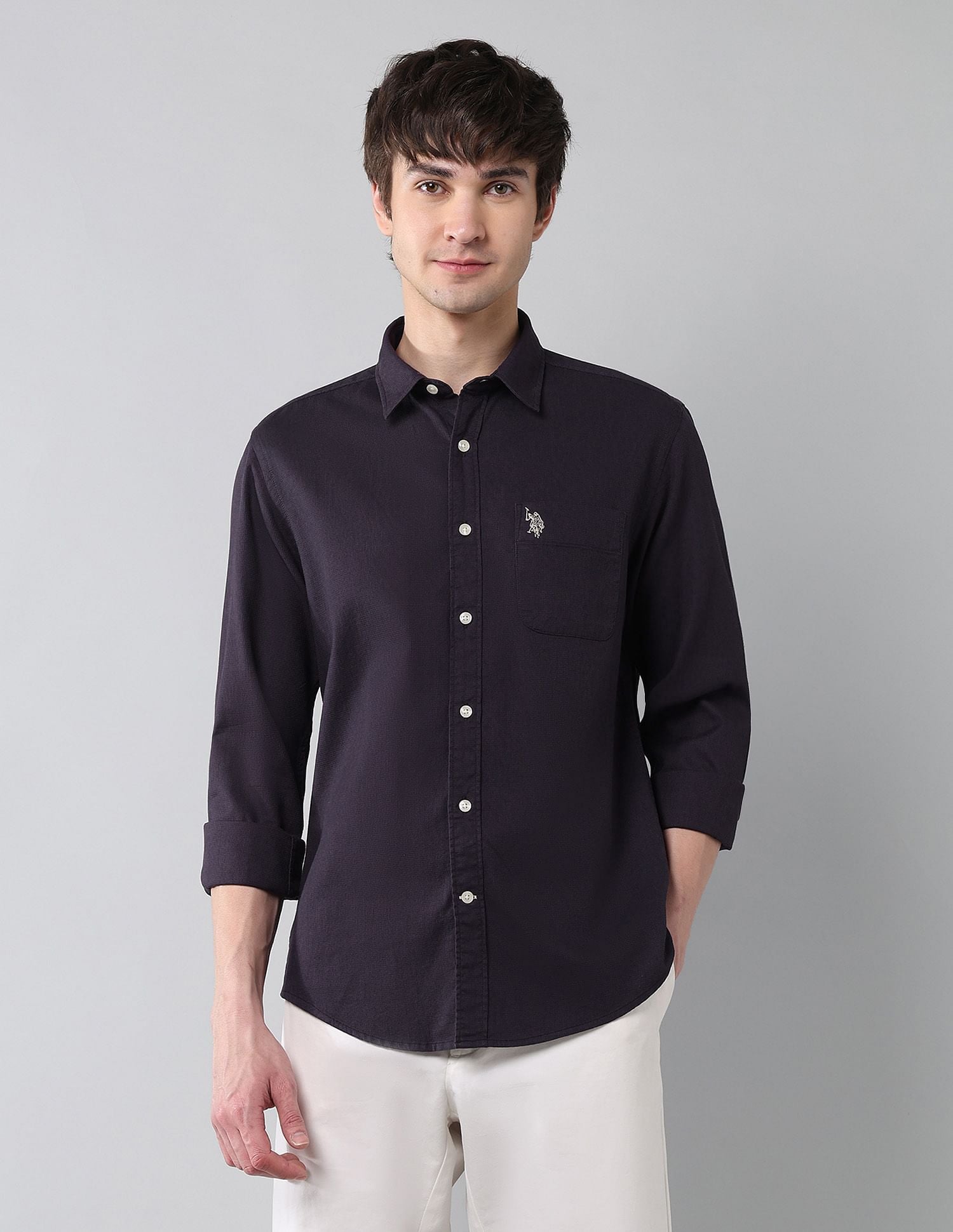 Solid Waffle Dobby Shirt Wine - U.S. Polo Assn. India | Large