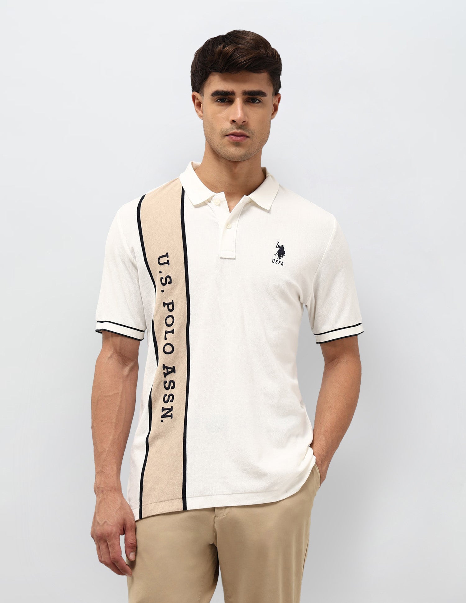 Brand Embroidered Regular Fit Polo Shirt Off White - U.S. POLO ASSN. | Large