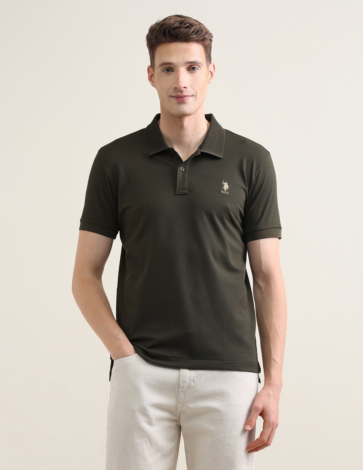 Solid Slim Fit Polo Shirt Olive - U.S. Polo Assn. India | Large