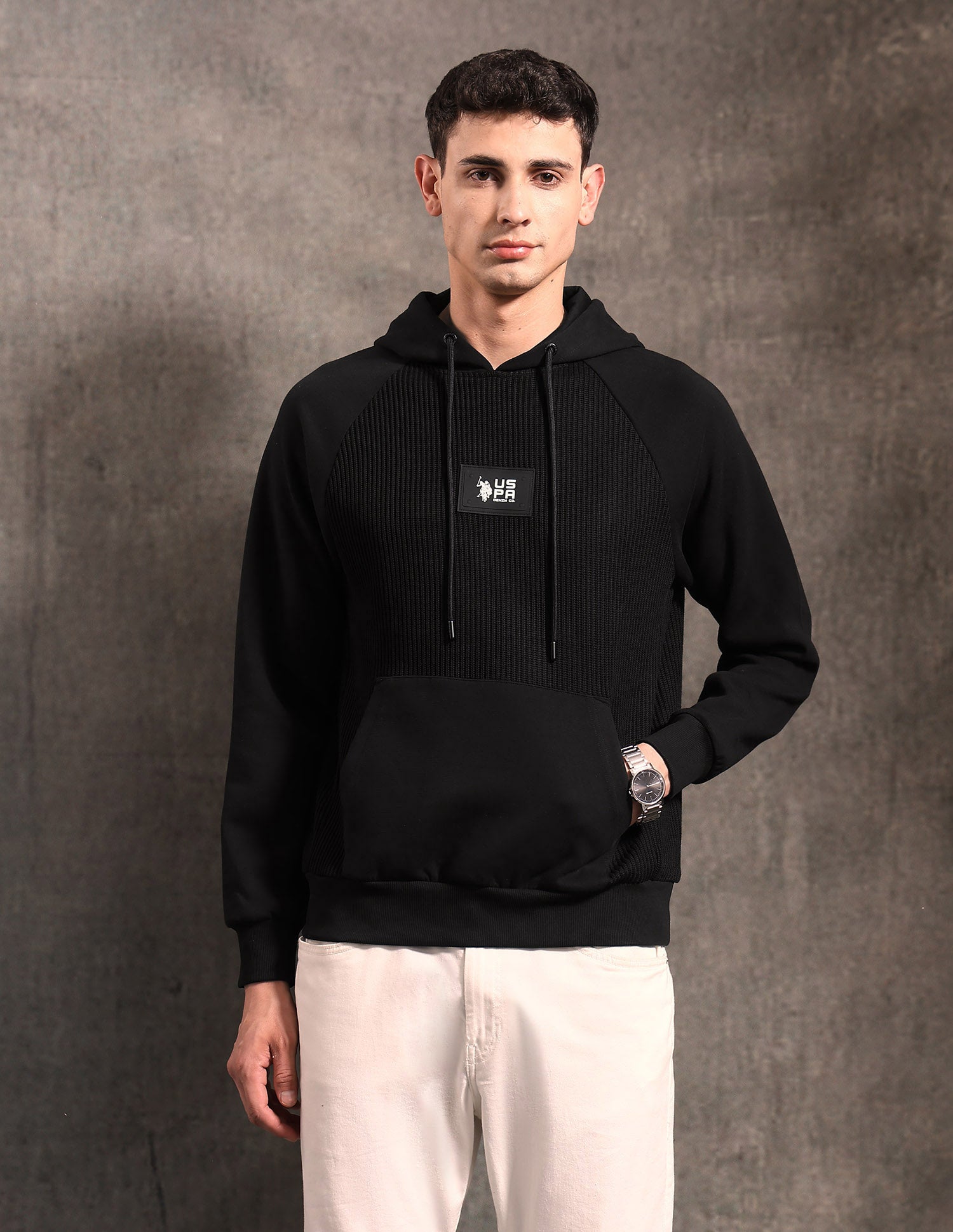 Textured Black & Gold Regular Fit Sweatshirt Black - U.S. POLO ASSN. | Large