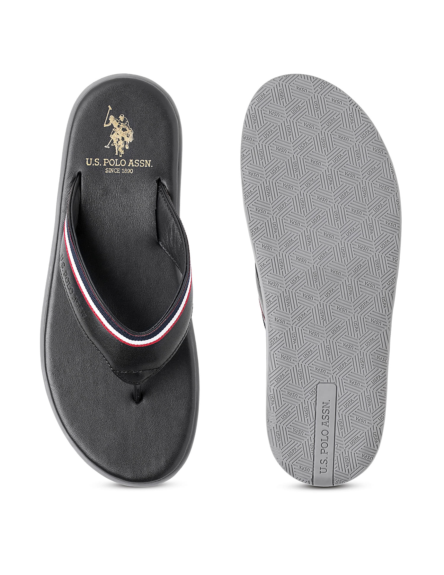 Men V-Strap Cornel Flip Flops Black - U.S. Polo Assn. India | Large