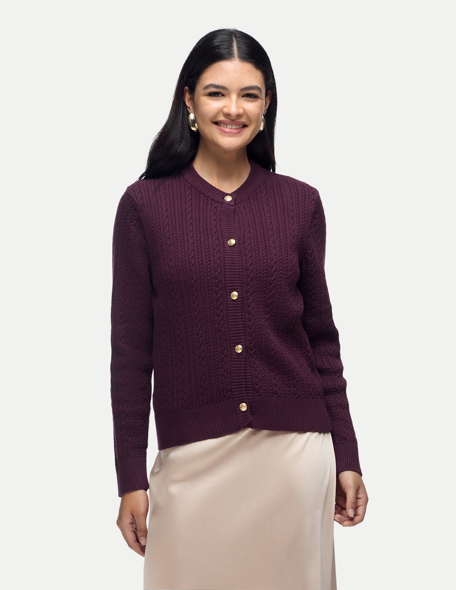 Cable Patterned Knit Sweater With Top Wine - U.S. Polo Assn. India | Large
