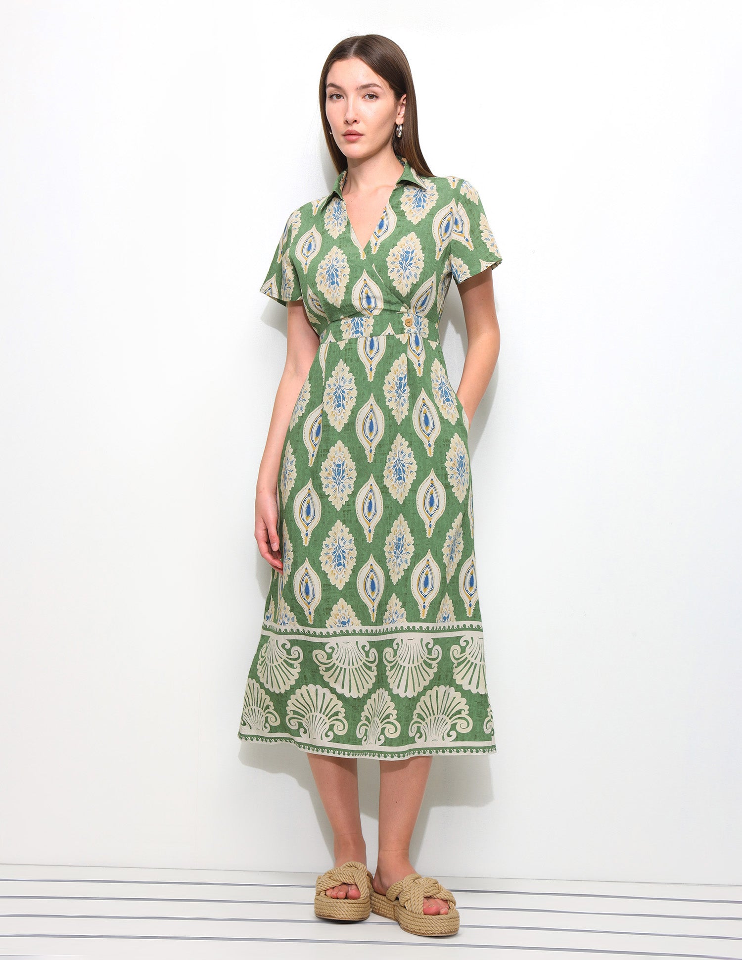 Printed Midi Wrap Dress Green - U.S. Polo Assn. India | Large