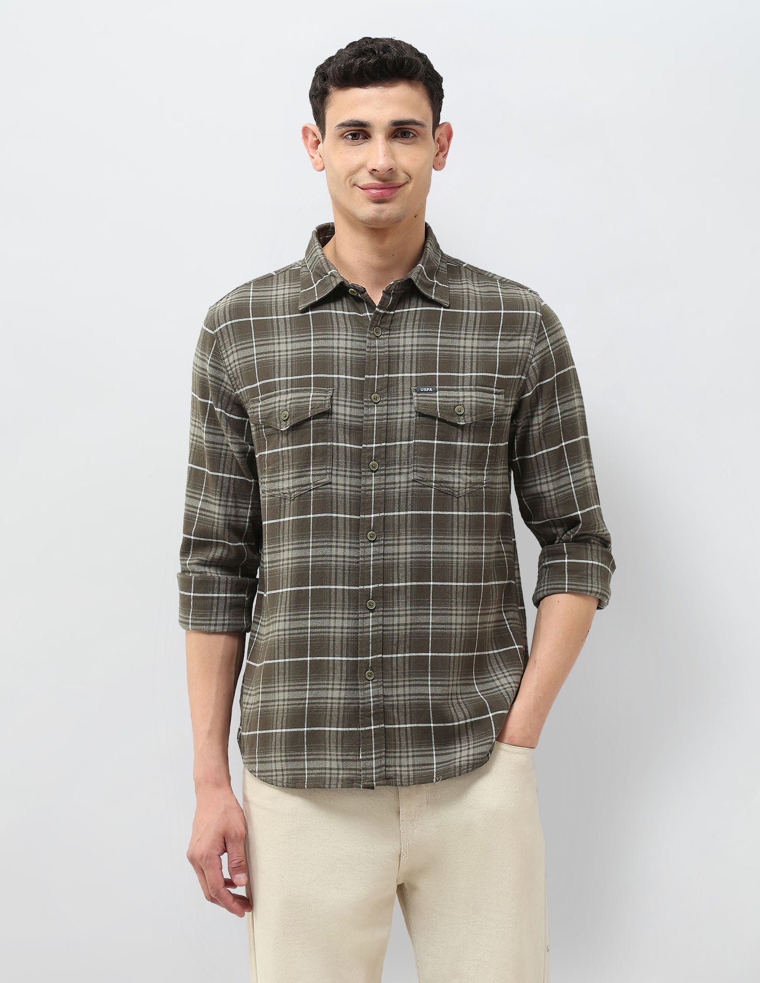 Twill Tartan Checked Shirt Olive - U.S. POLO ASSN. | Large
