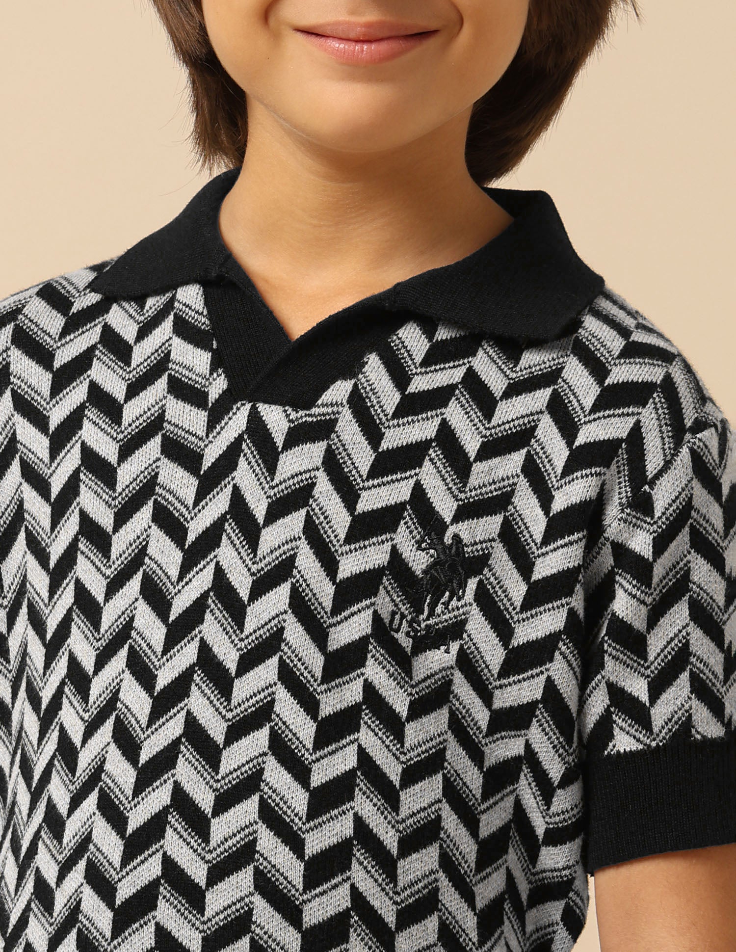 Boys Geometric Patterned Knit Regular Fit Polo Shirt Black - U.S. POLO ASSN. | Large