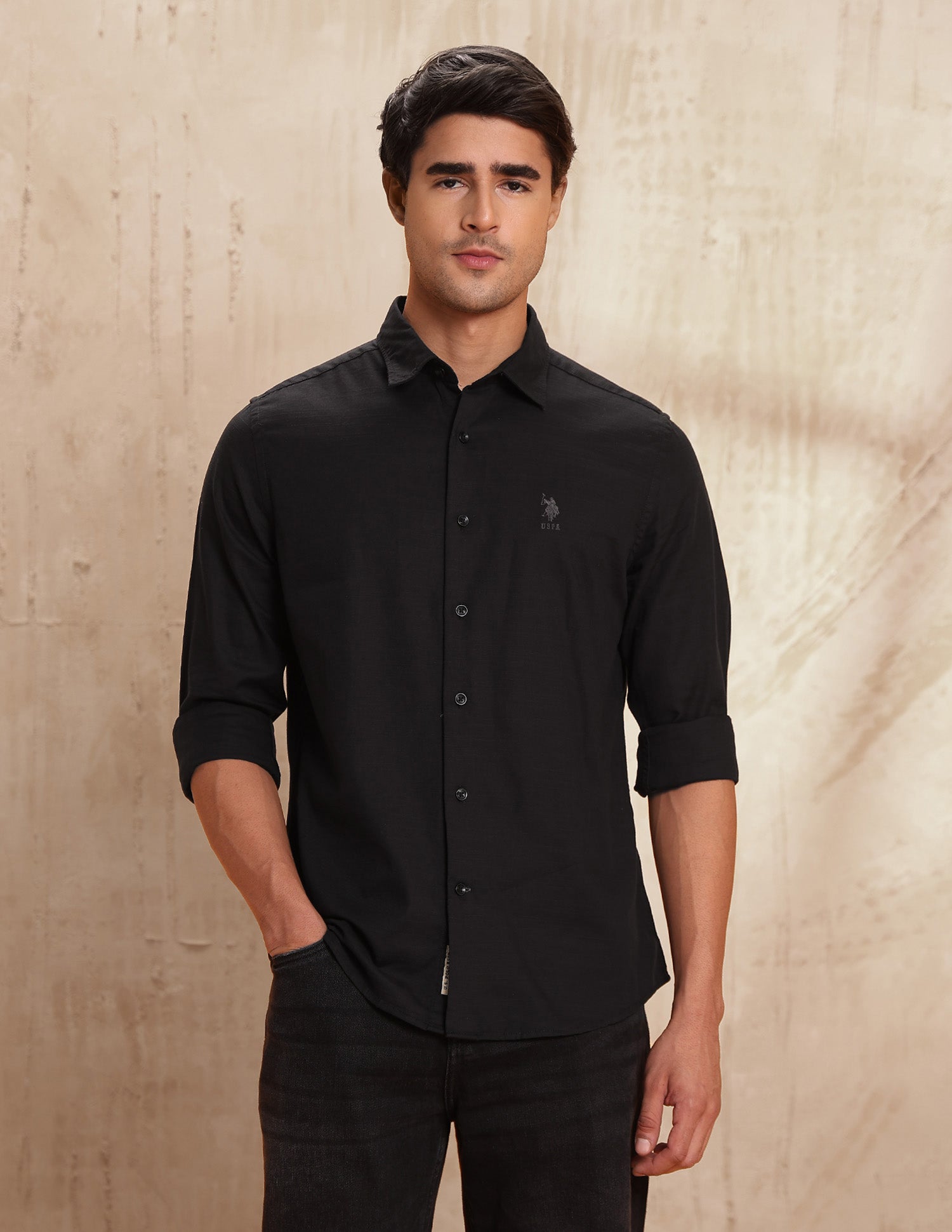 Slim Fit Pure Cotton Shirt Black - U.S. POLO ASSN. | Large