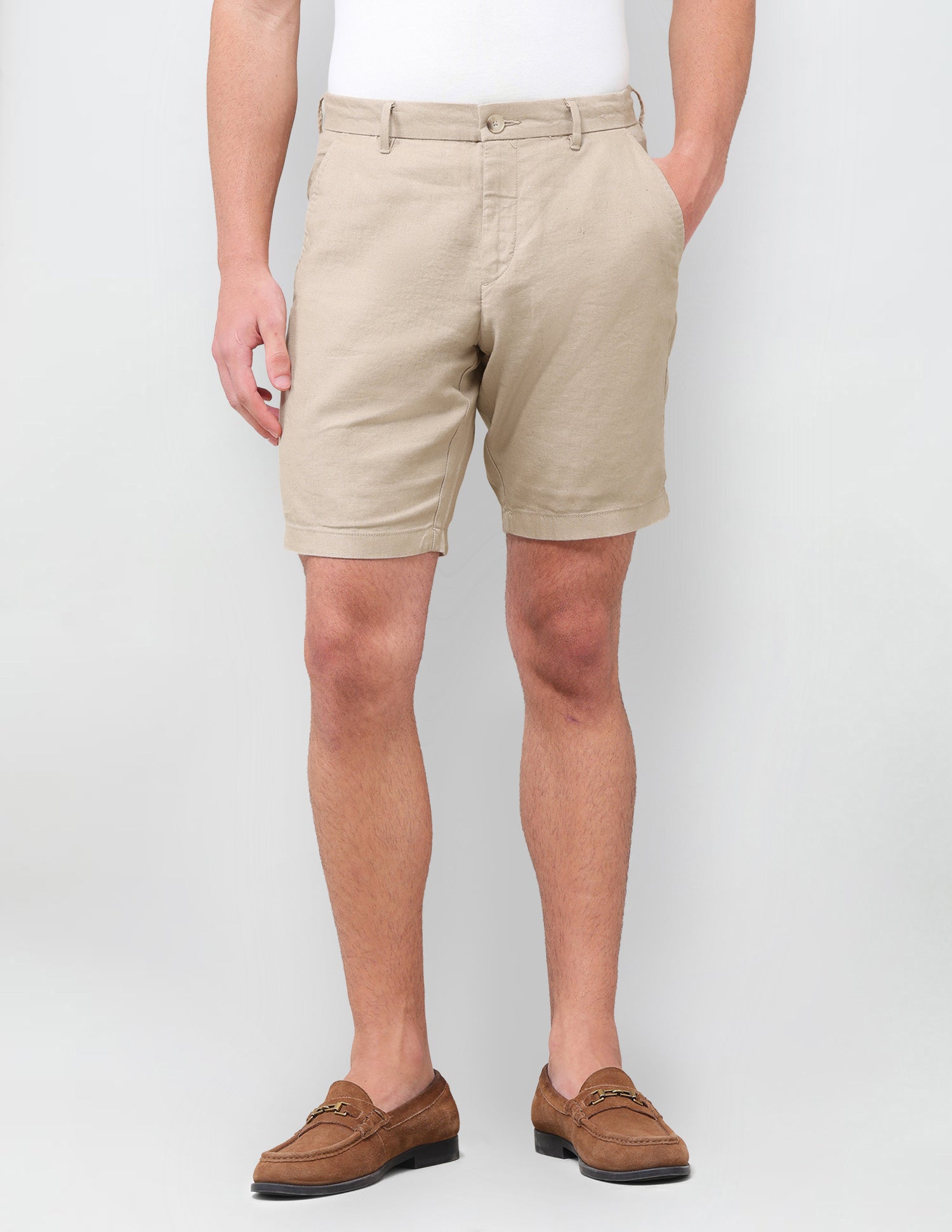 Solid Slim Fit Chino Shorts Khaki - U.S. Polo Assn. India | Large