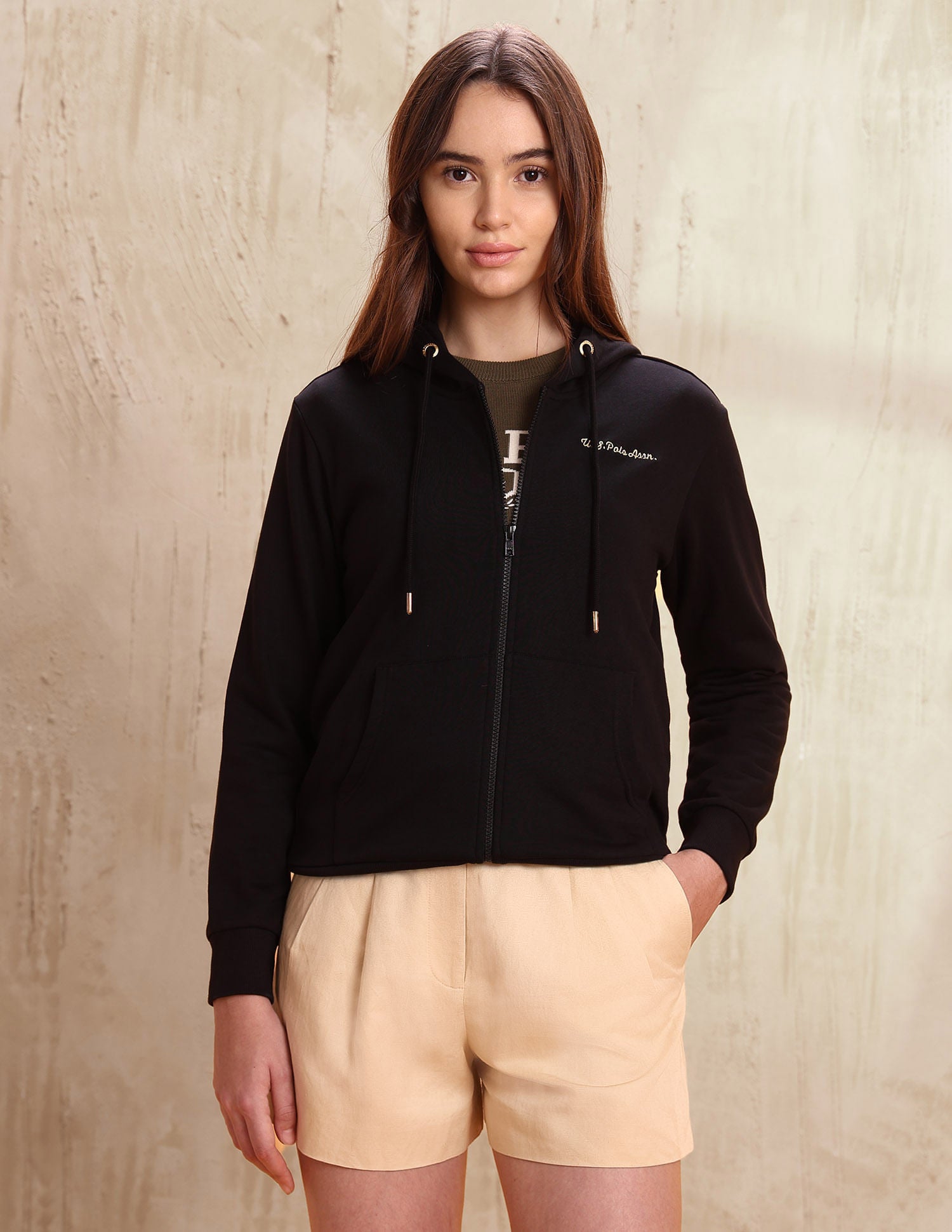 Solid Regular Fit Hooded Sweater Black - U.S. POLO ASSN. | Large