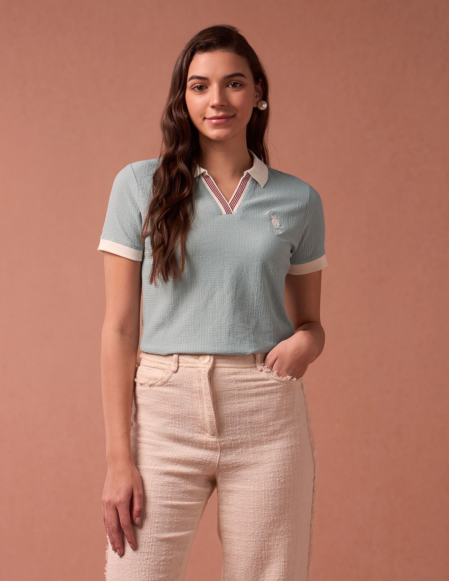 Contrast Collar Textured Polo Shirt Mint - U.S. POLO ASSN. | Large