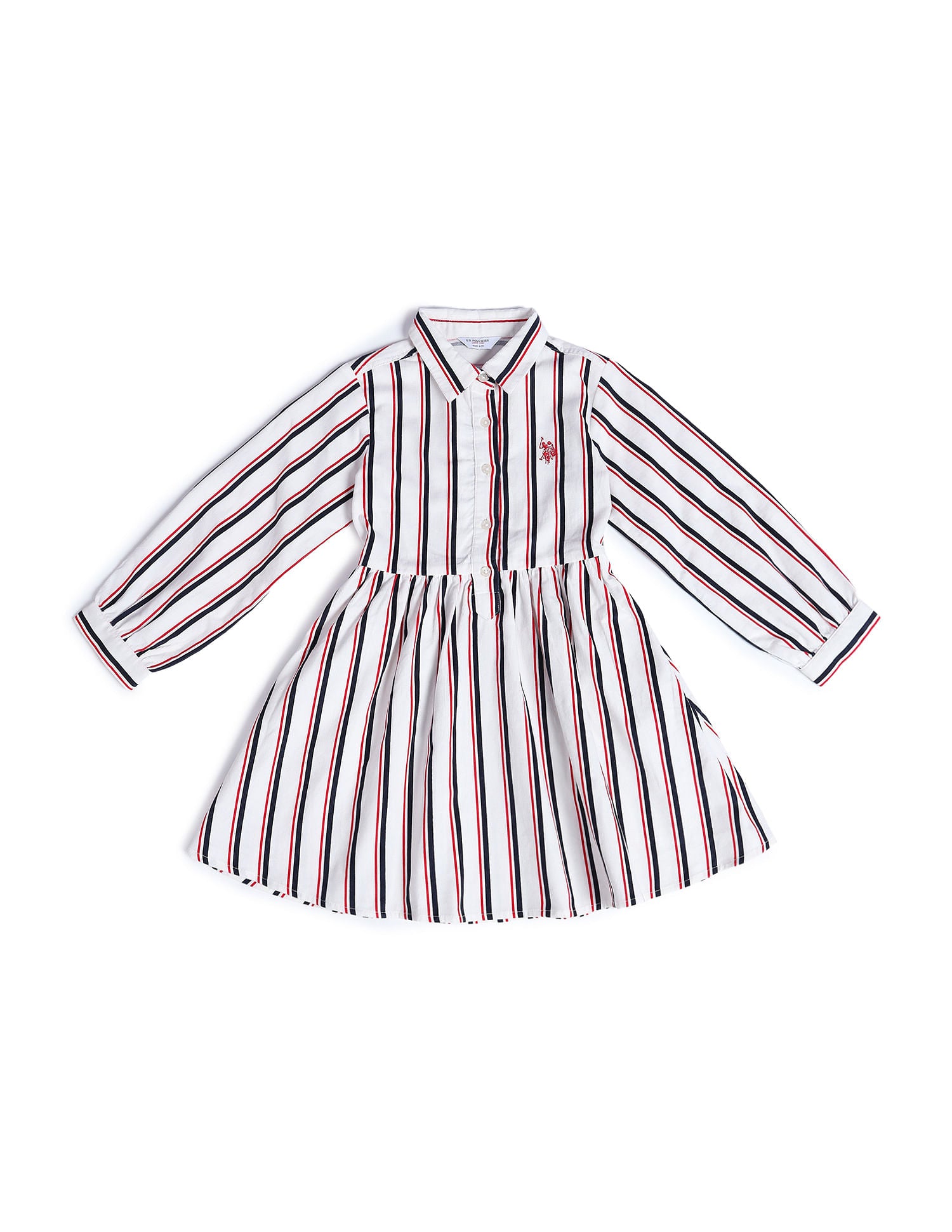 Girls Vertical Striped Corduroy Dress Snow White - U.S. Polo Assn. India | Large