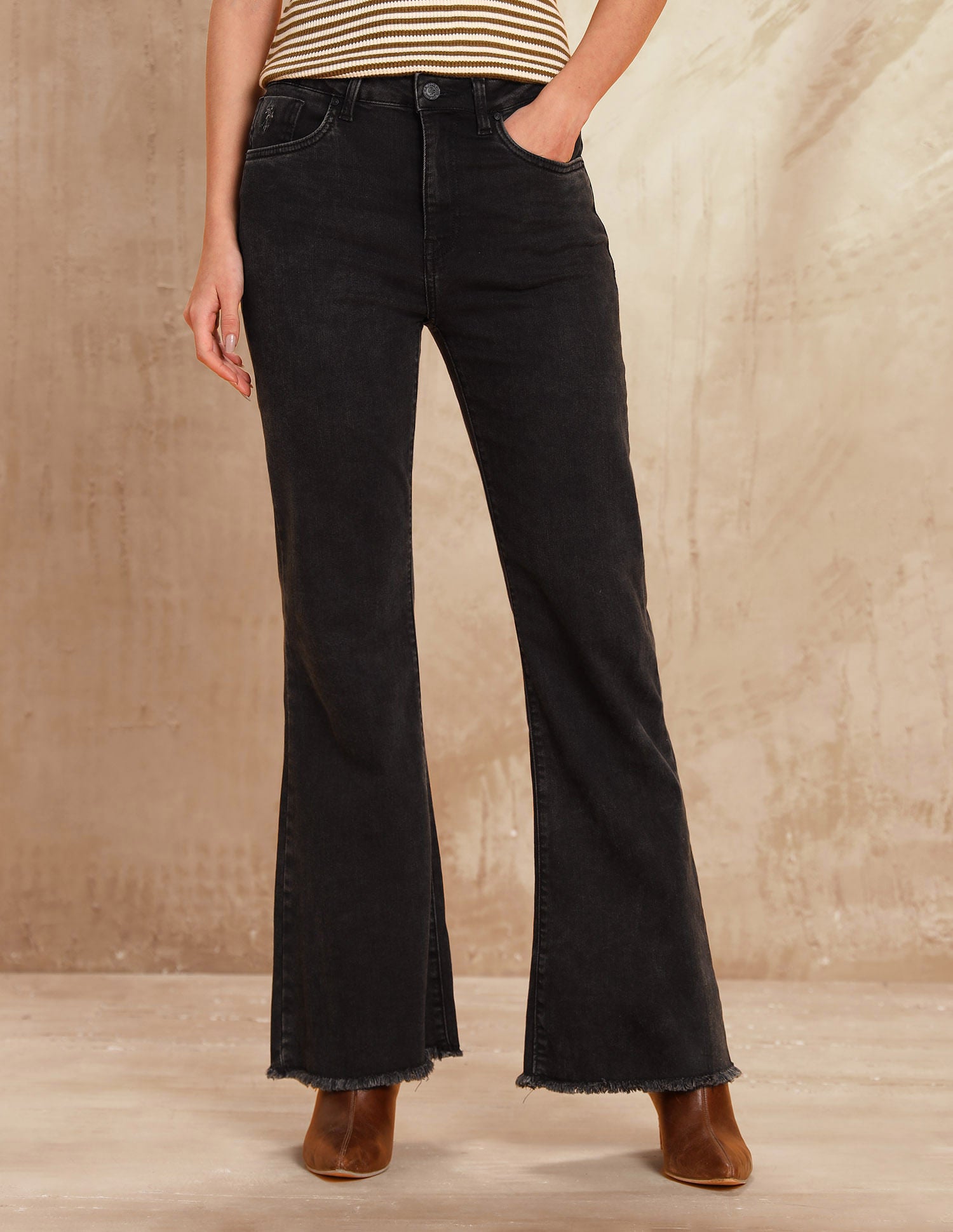 High Rise Flared Fit Jeans Dark Grey - U.S. POLO ASSN. | Large