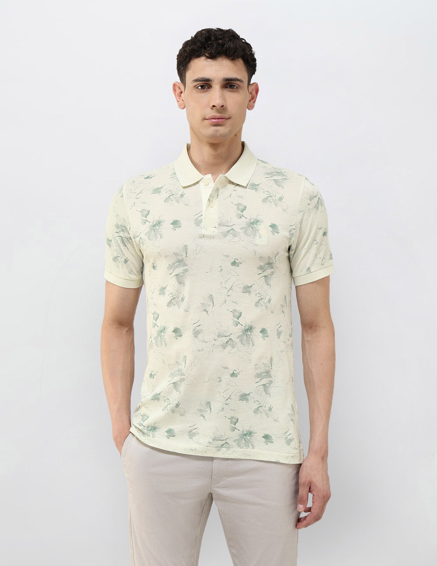 Floral Printed Slim Fit Polo Shirt Light Green - U.S. POLO ASSN. | Large
