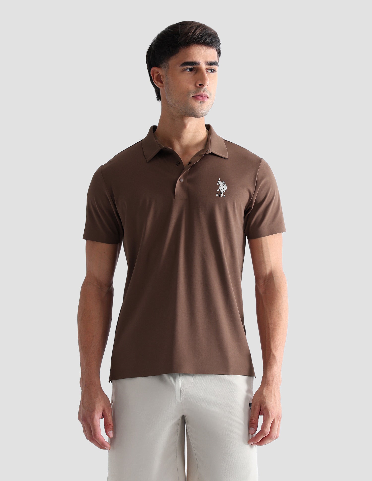 Brand Embossed Active Polo Shirt Brown - U.S. POLO ASSN. | Large