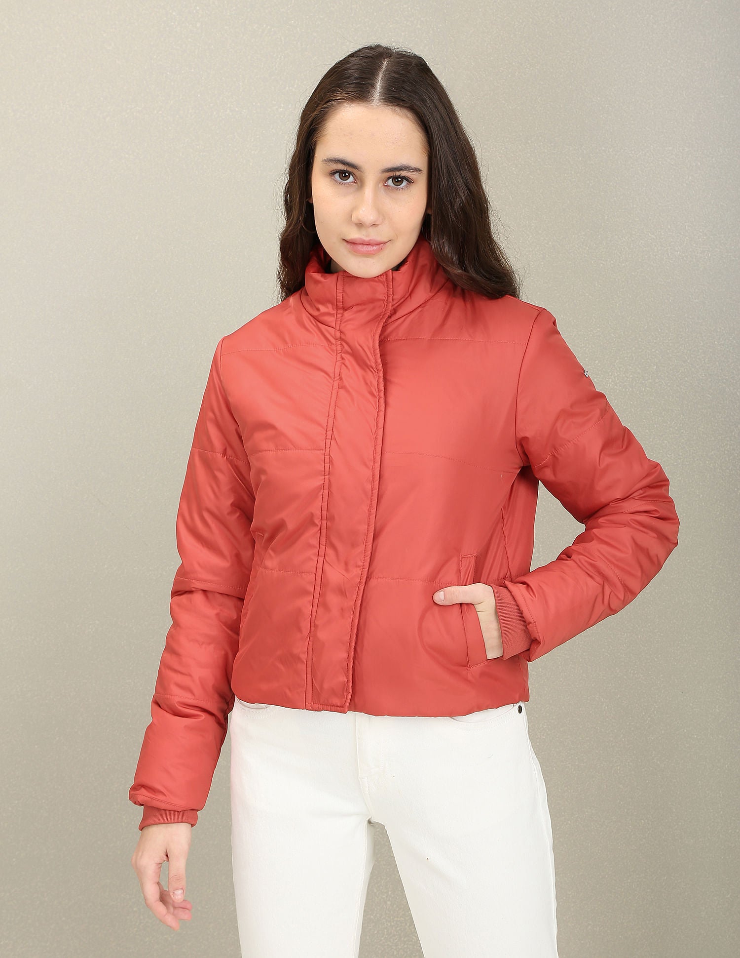 High Neck Solid Padded Jacket Red - U.S. Polo Assn. India | Large
