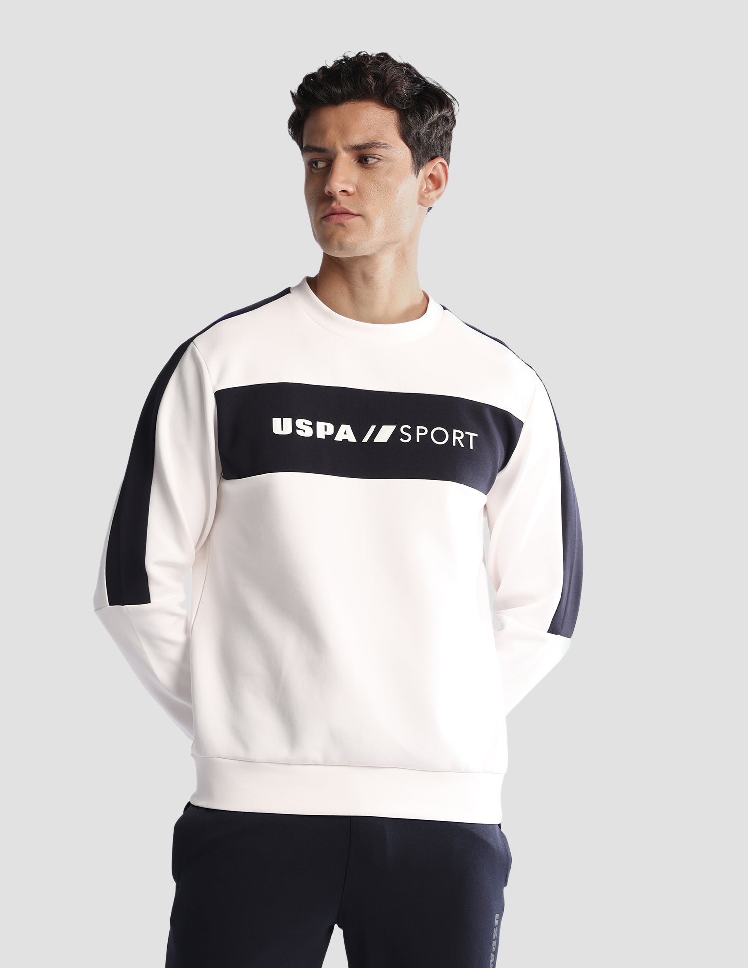 Brand Printed Regular Fit Active Sweatshirt Off White - U.S. Polo Assn. India | Large
