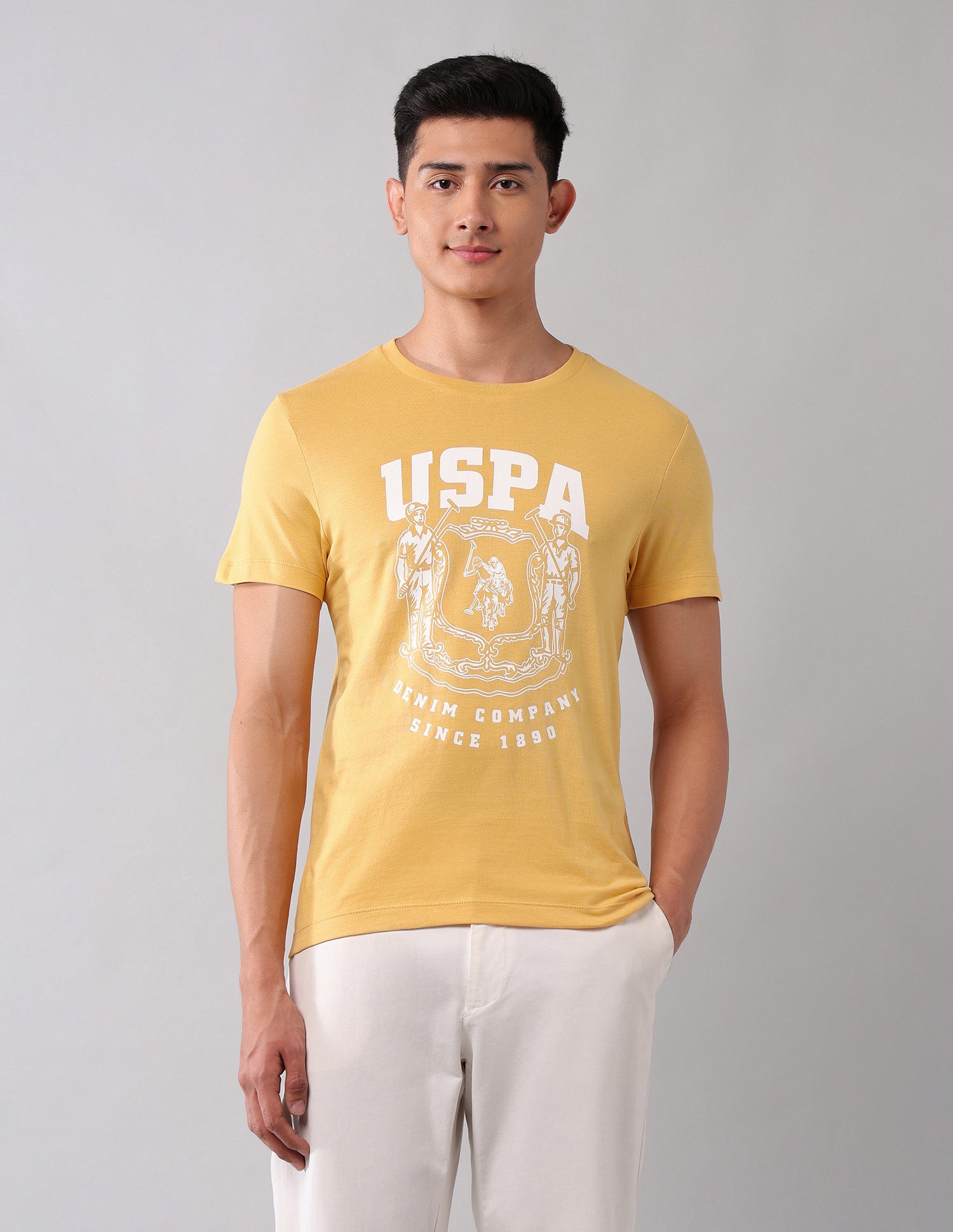 Brand Printed Muscle Fit T-Shirt Yellow - U.S. Polo Assn. India | Large